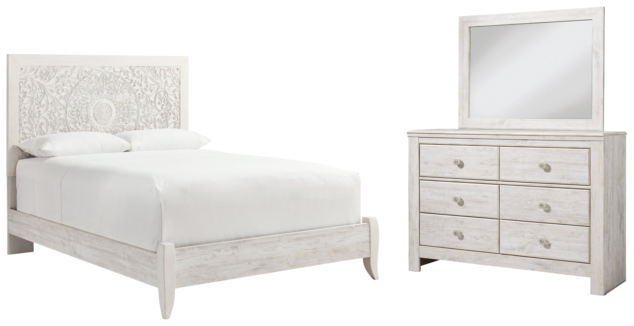 Paxberry Queen Panel Bed with Mirrored Dresser