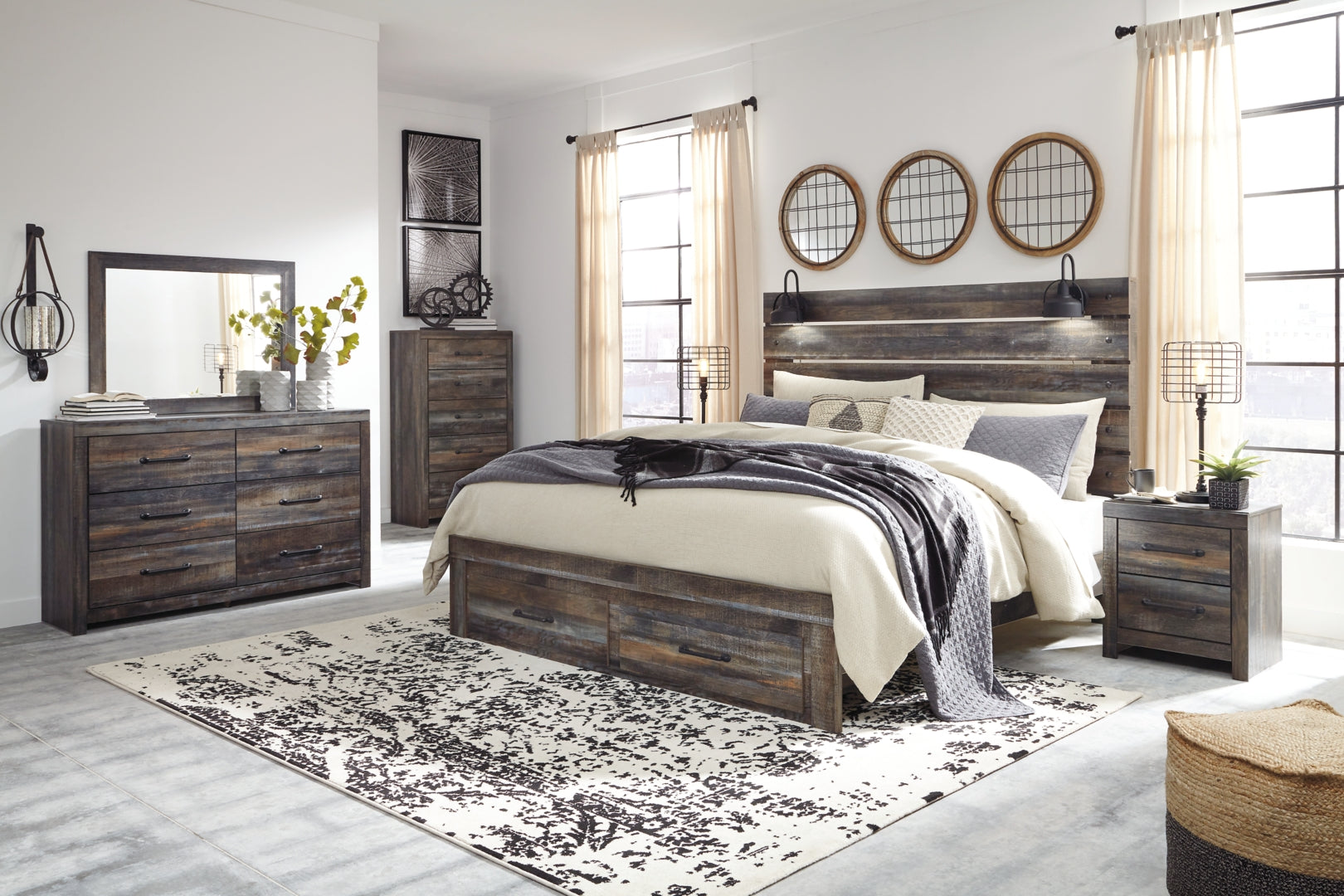 Drystan King Panel Bed with Storage with Dresser