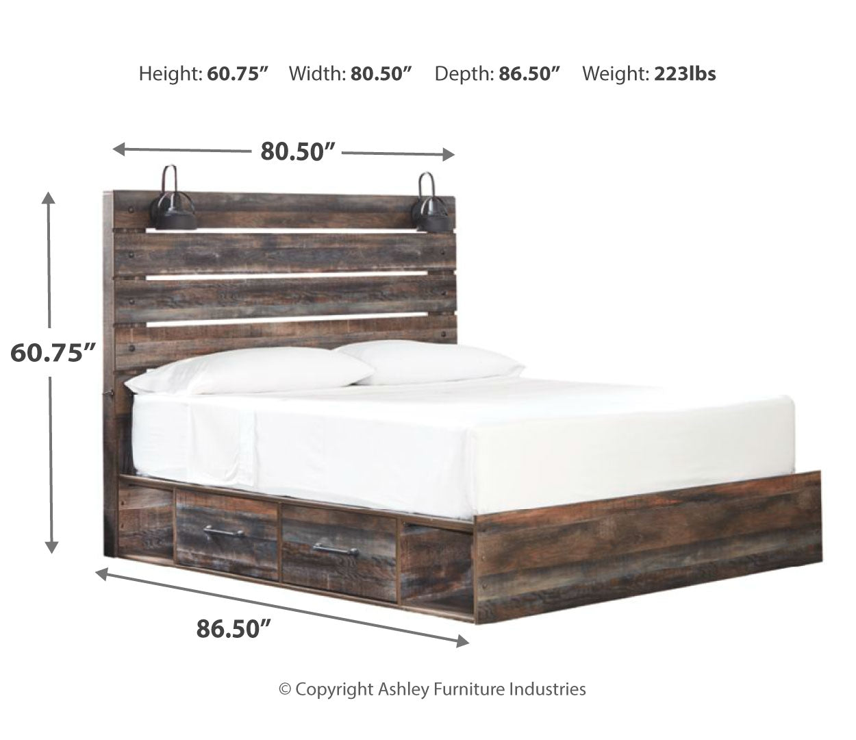 Drystan King Panel Bed with 4 Storage Drawers with Dresser