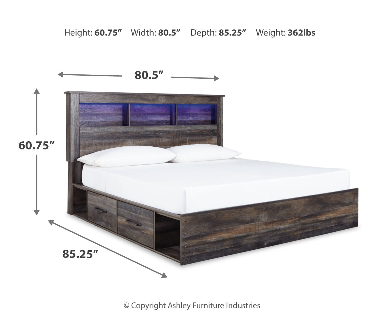 Drystan King Bookcase Bed with 4 Storage Drawers with Dresser