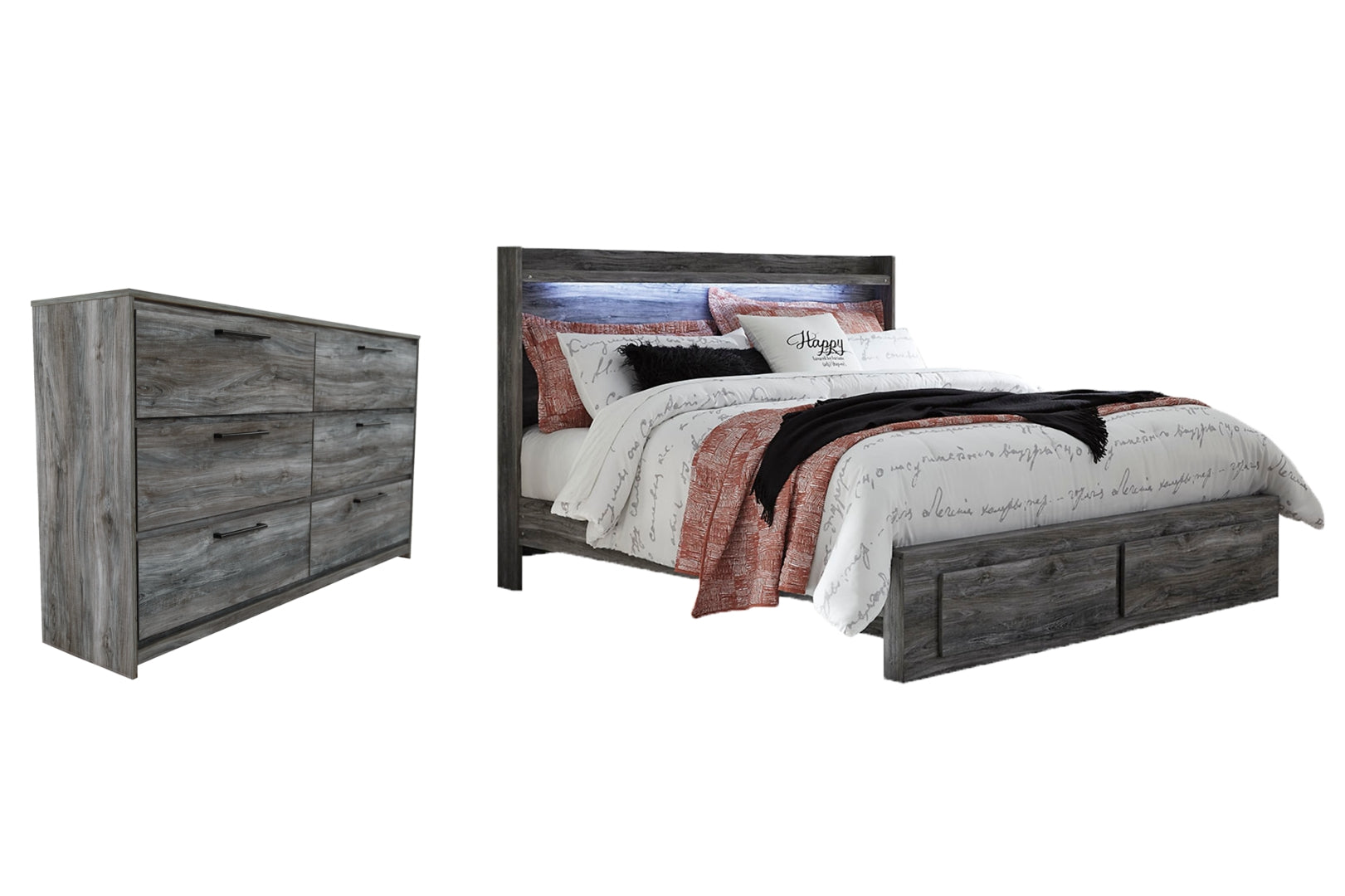 Baystorm King Panel Bed with 2 Storage Drawers with Dresser