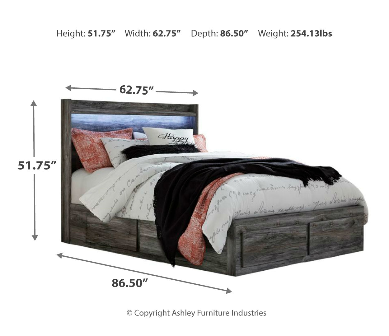 Baystorm Queen Panel Bed with 4 Storage Drawers with Dresser