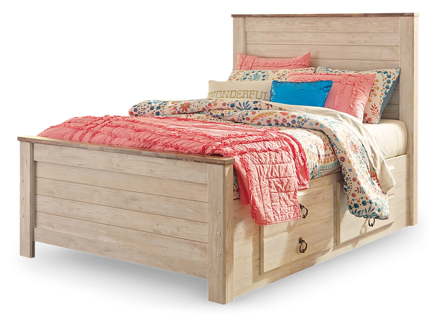 Willowton Twin Panel Bed with 2 Storage Drawers Beds, Twin Whitewash