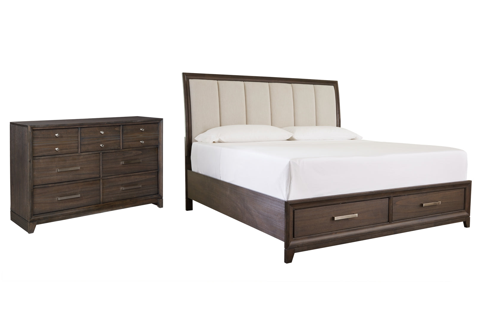 Brueban California King Panel Bed with 2 Storage Drawers with Dresser