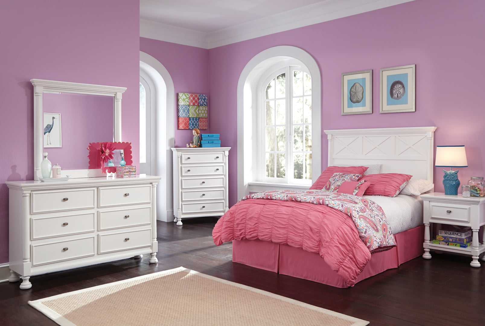 Kaslyn Queen Panel Headboard Bed with Mirrored Dresser, Chest and Nightstand