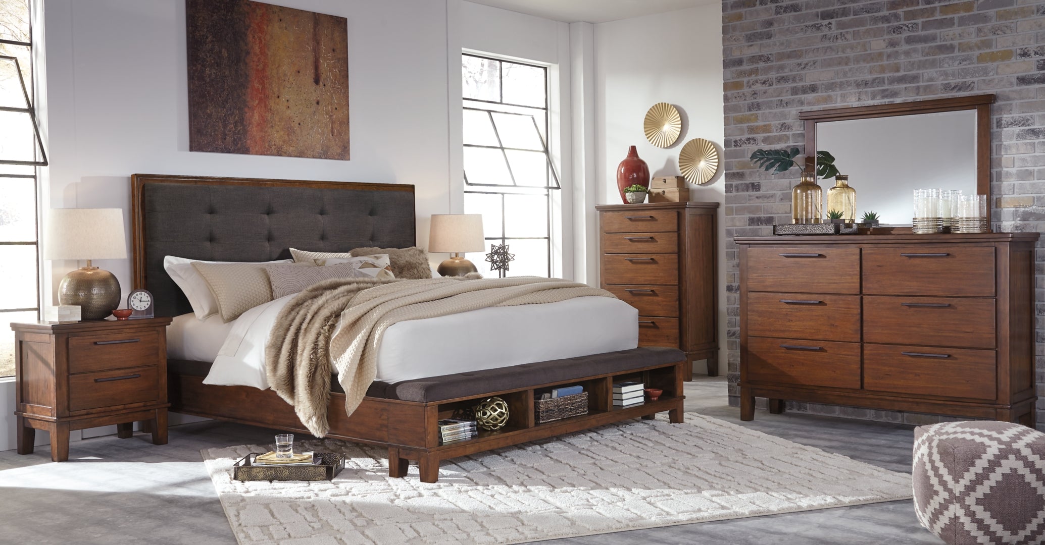 Ralene King Upholstered Panel Bed with Dresser