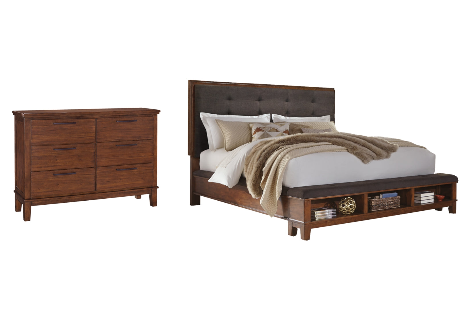 Ralene King Upholstered Panel Bed with Dresser