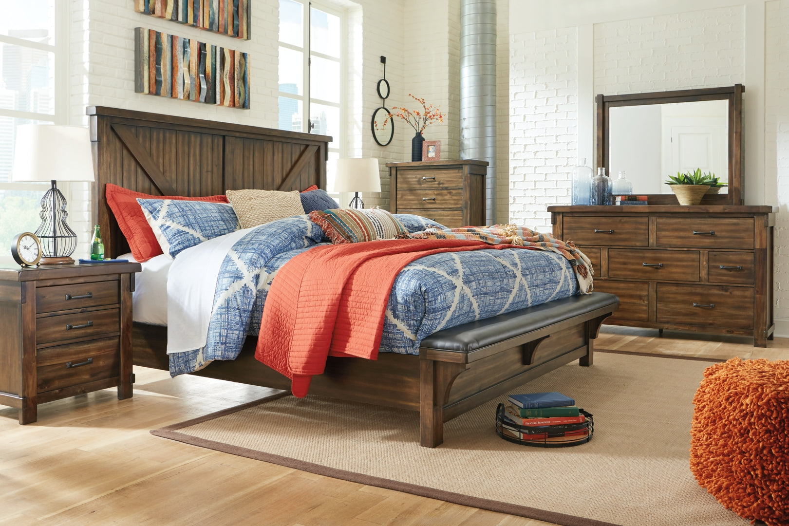 Lakeleigh King Panel Bed with Upholstered Bench