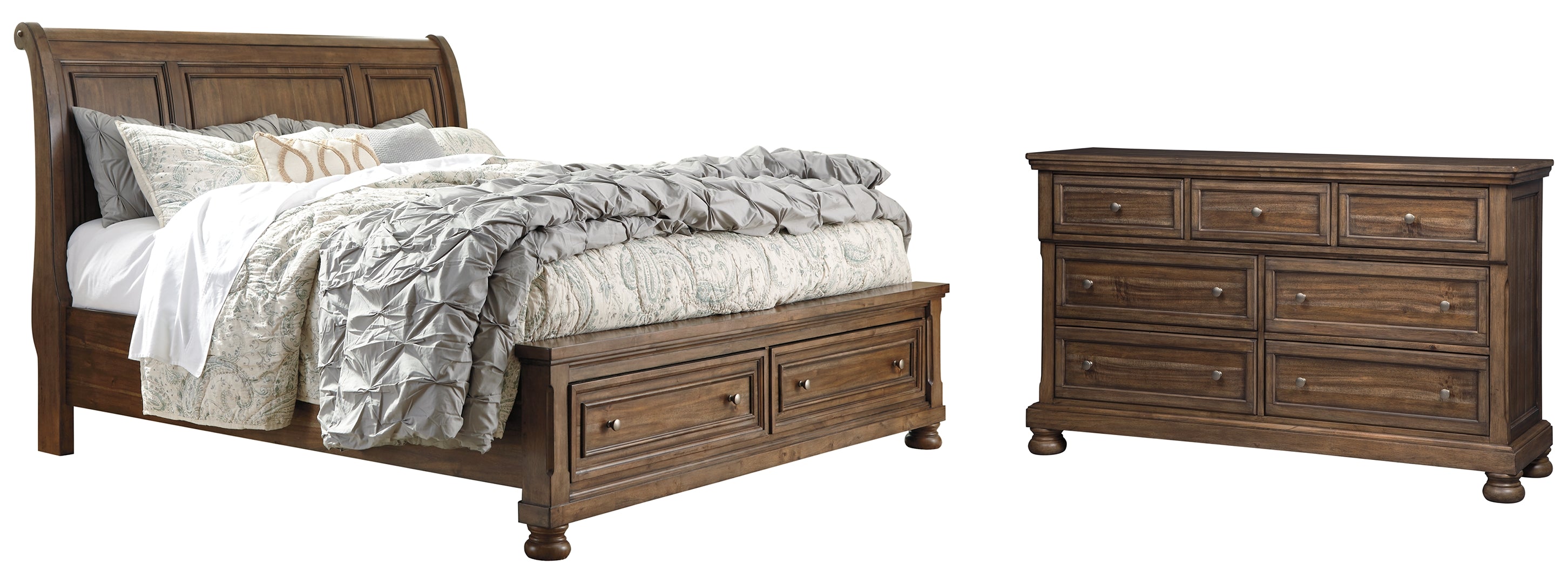 Flynnter Queen Sleigh Bed with 2 Storage Drawers with Dresser with Dresser