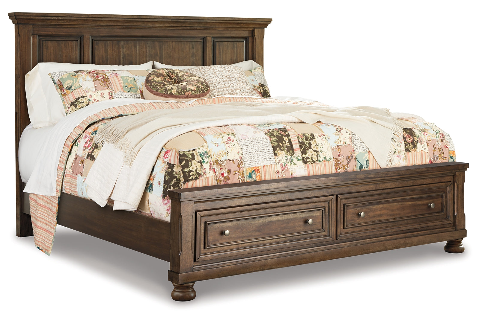 Flynnter Queen Panel Bed with 2 Storage Drawers with Dresser