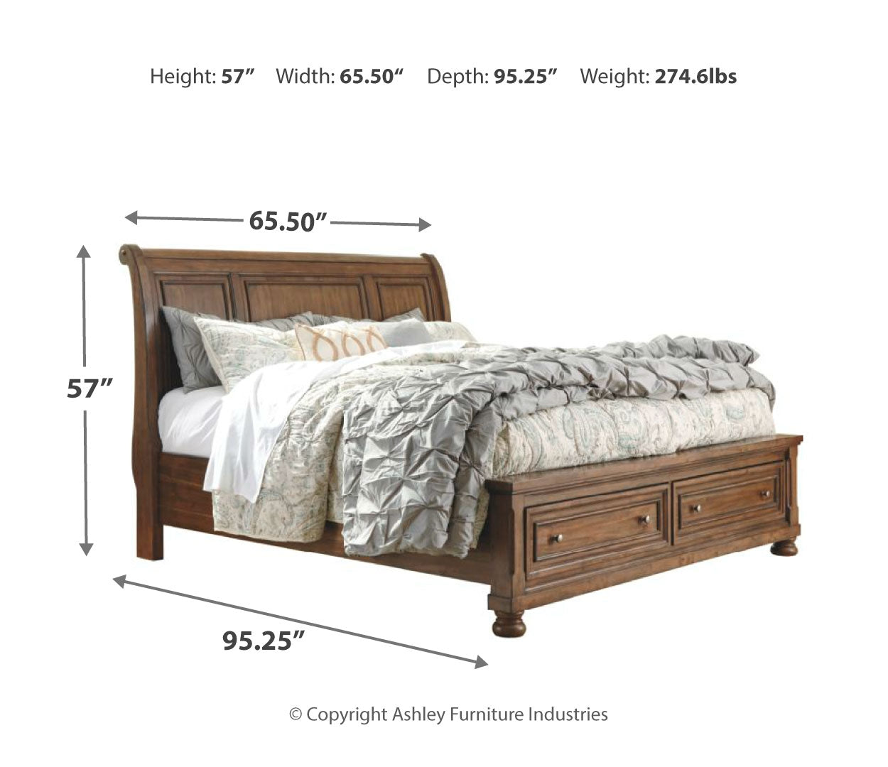 Flynnter Queen Sleigh Bed with 2 Storage Drawers with Dresser with Dresser