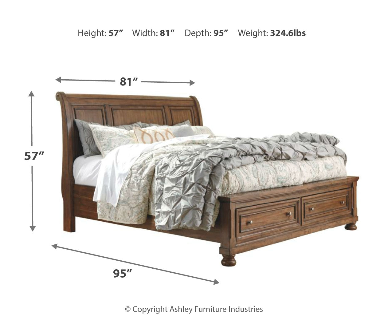 Flynnter California King Sleigh Bed with 2 Storage Drawers with Dresser