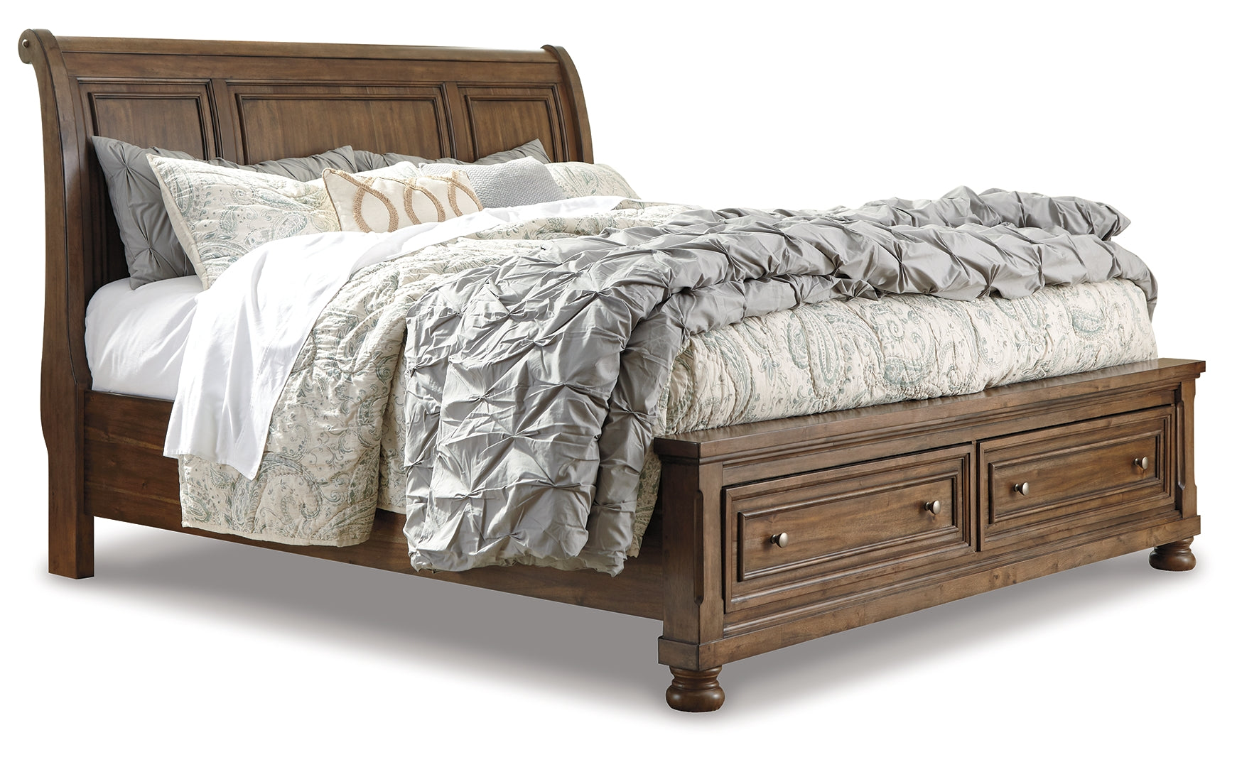 Flynnter Queen Sleigh Bed with 2 Storage Drawers with Dresser with Dresser