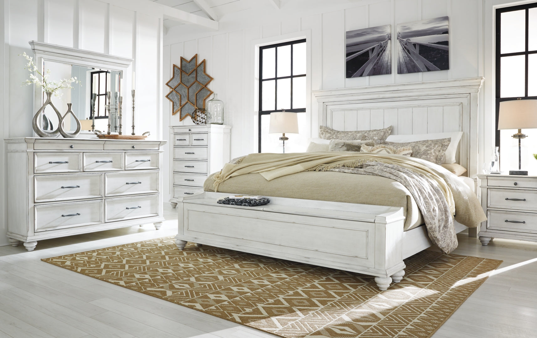 Kanwyn California King Panel Bed with Storage Bench