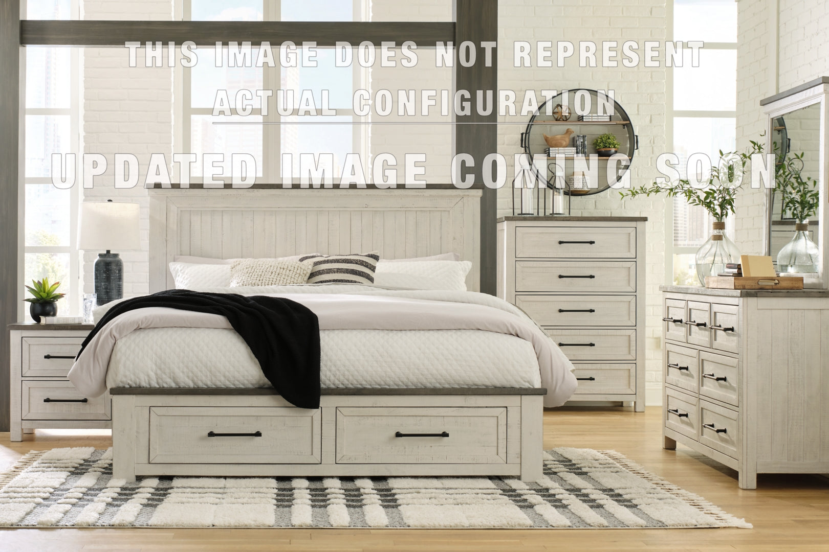 Brewgan King Panel Storage Bed with Mirrored Dresser