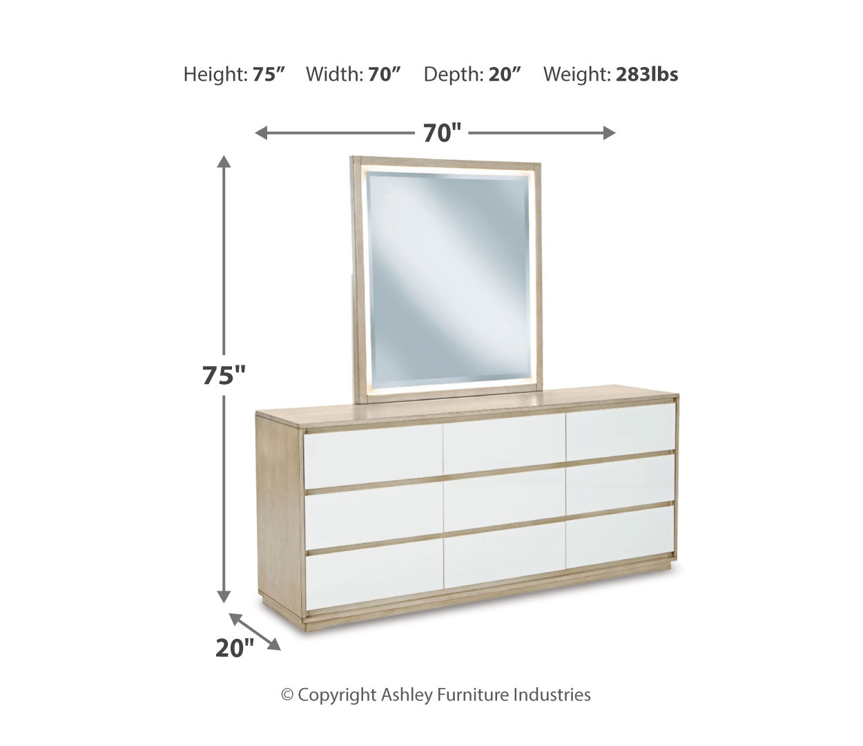 Wendora Queen Upholstered Bed with Mirrored Dresser and Chest