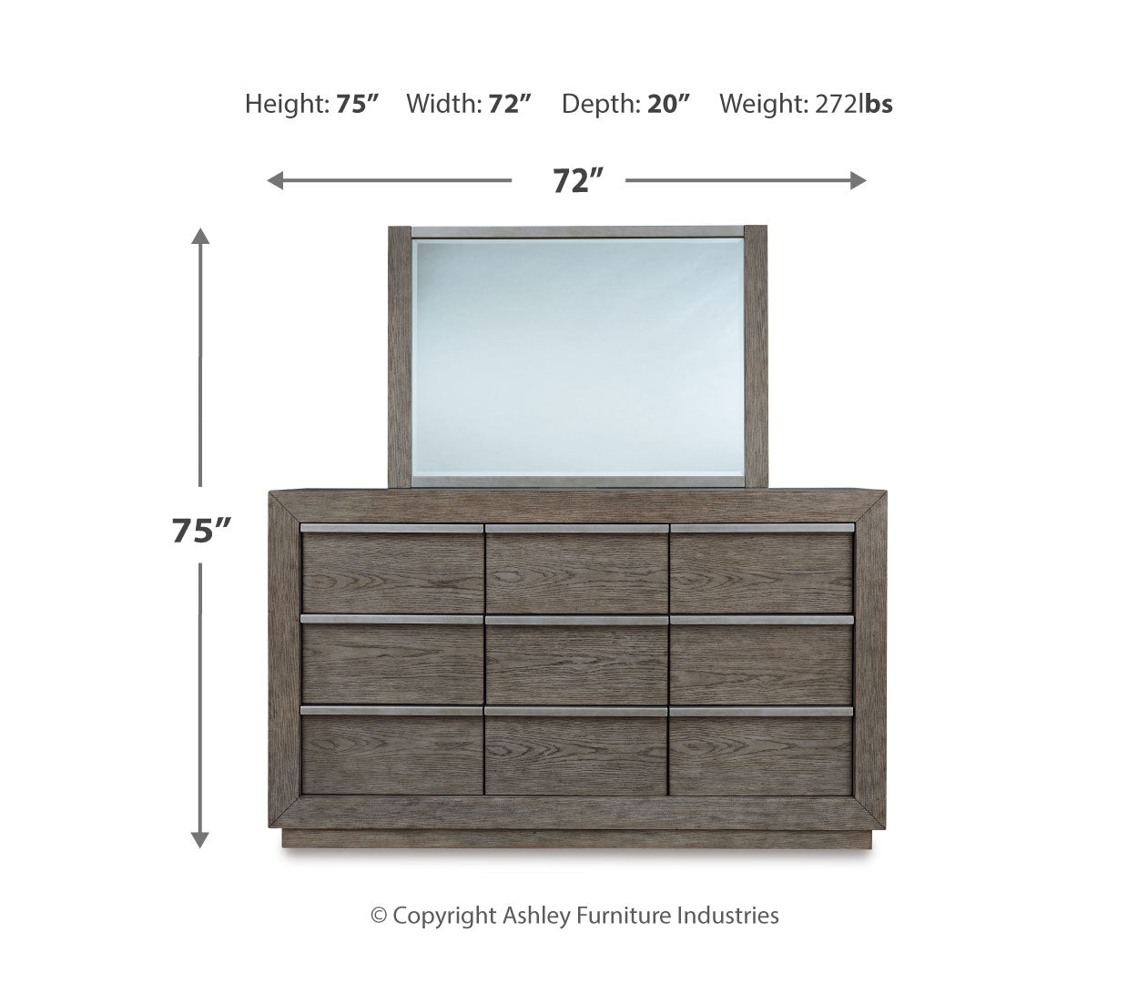 Anibecca King Upholstered Bed with Mirrored Dresser, Chest and Nightstand