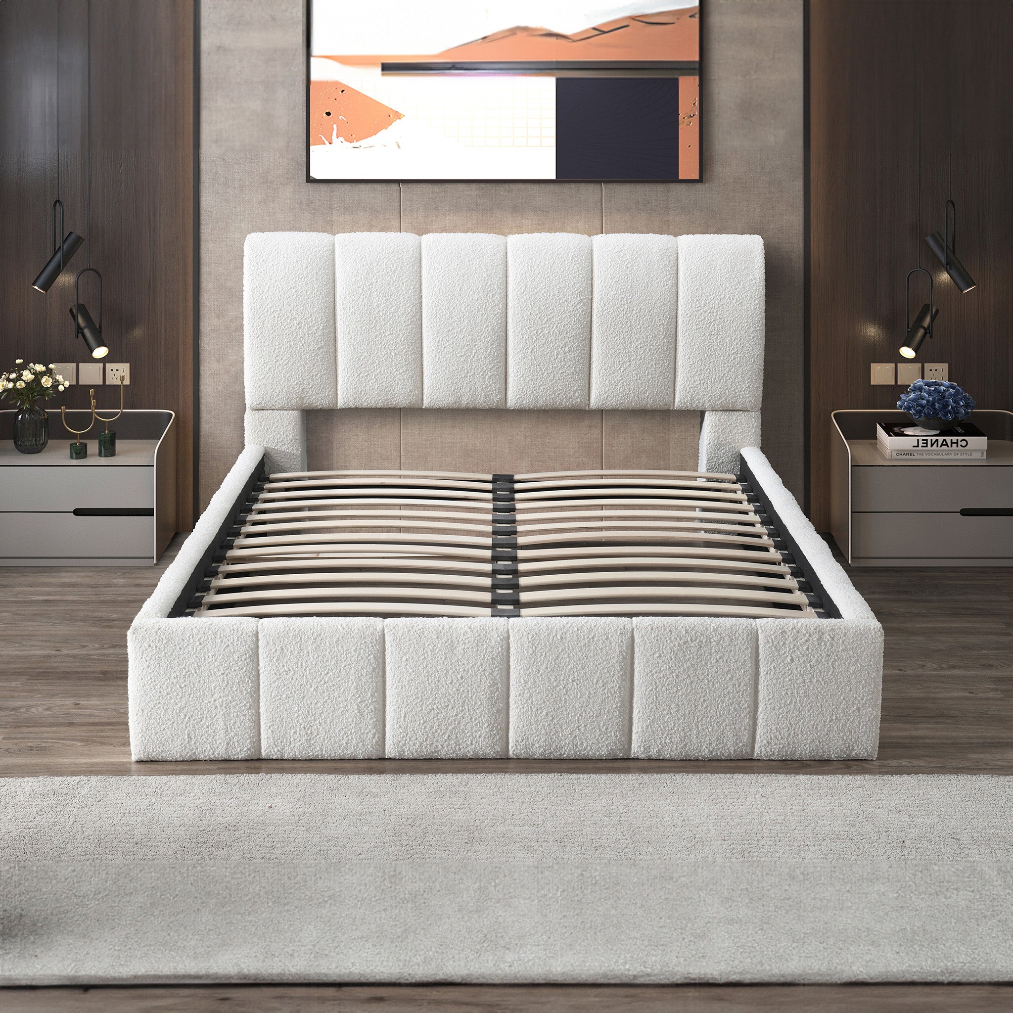 Pearce White Boucle Queen Bed