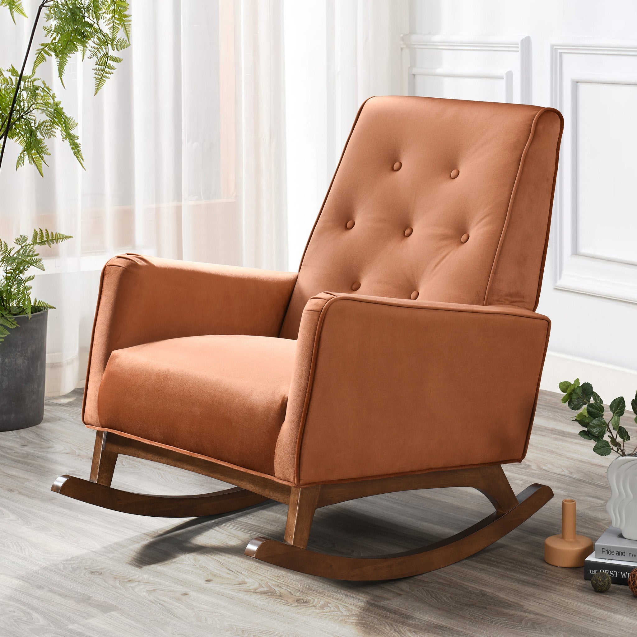 Windsor Rocking Chair Orange Velvet