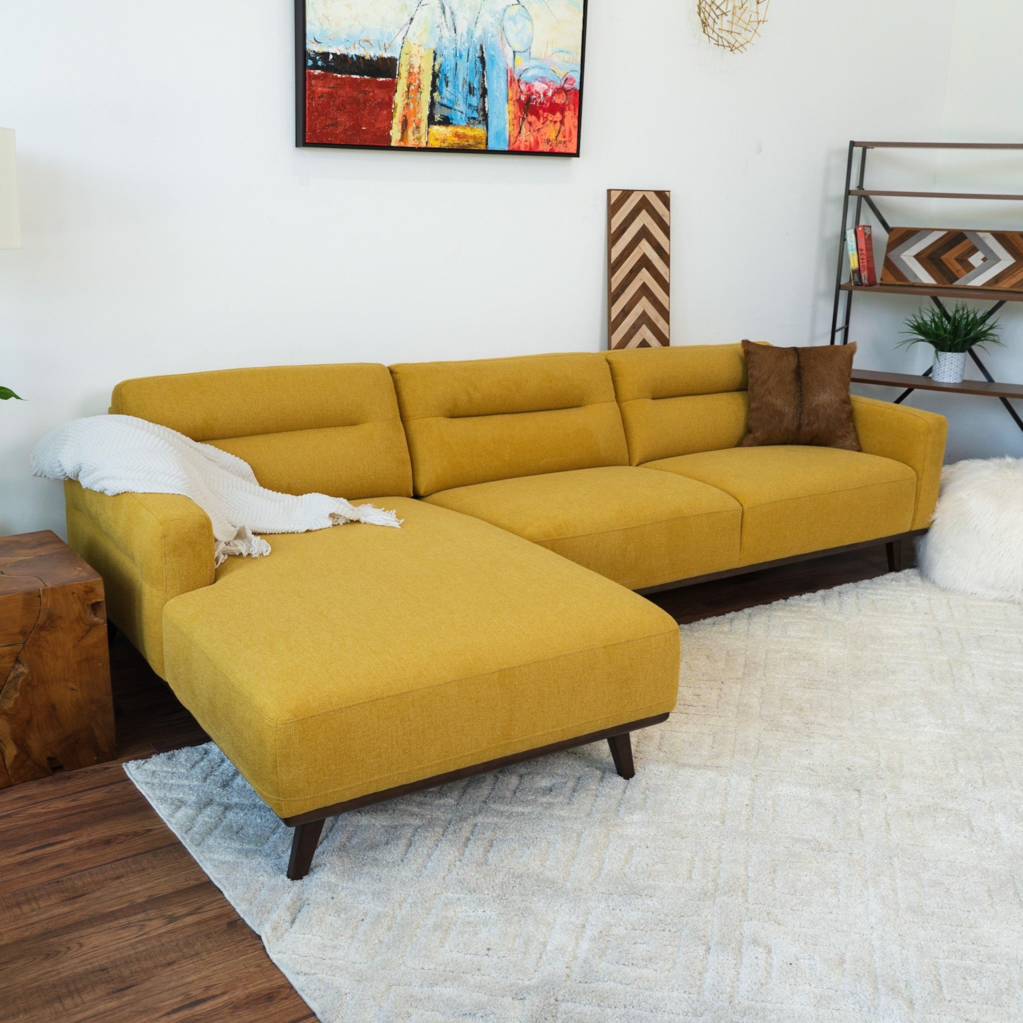 Baltic L Shaped Left Sectional Sofa Yellow Linen