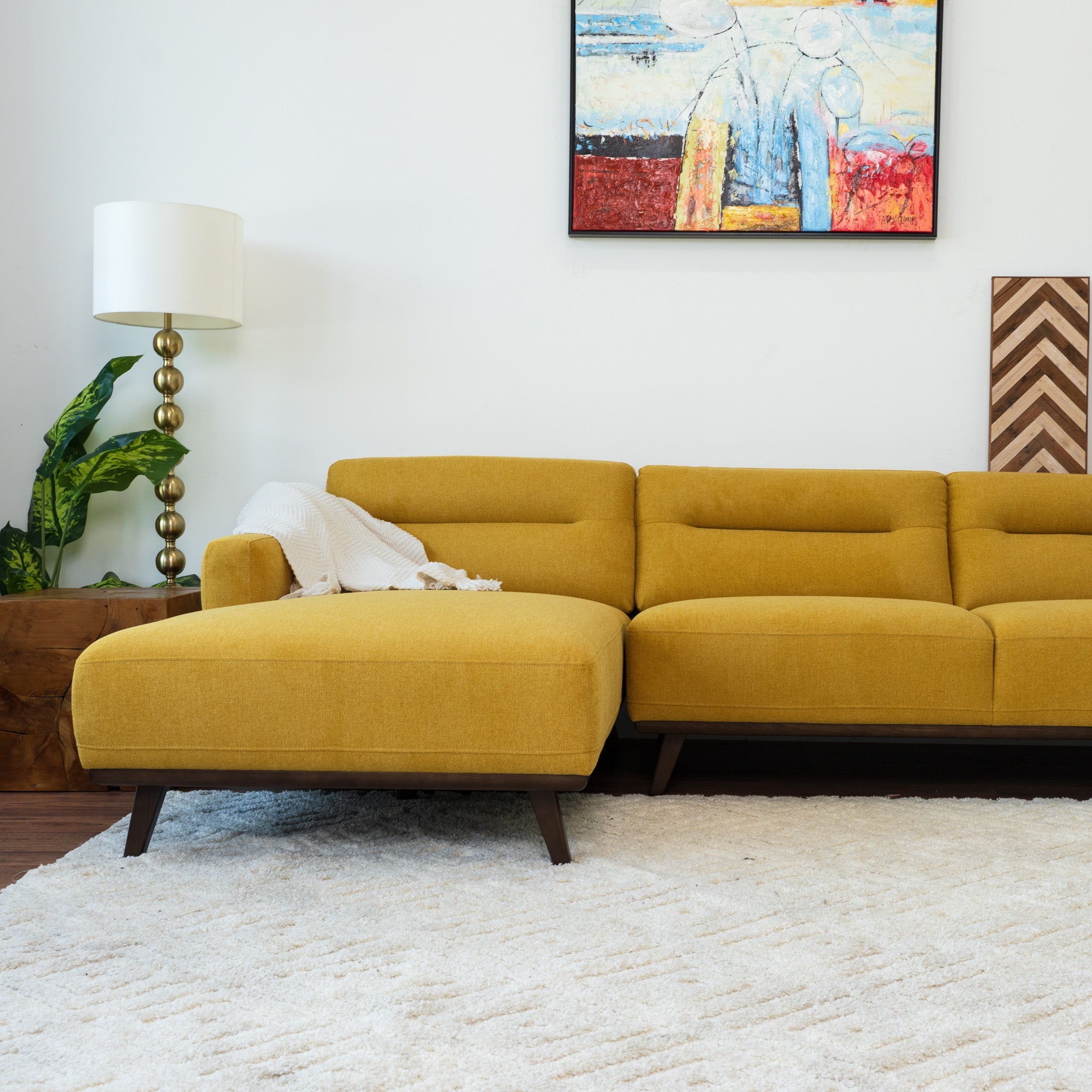 Baltic L Shaped Left Sectional Sofa Yellow Linen