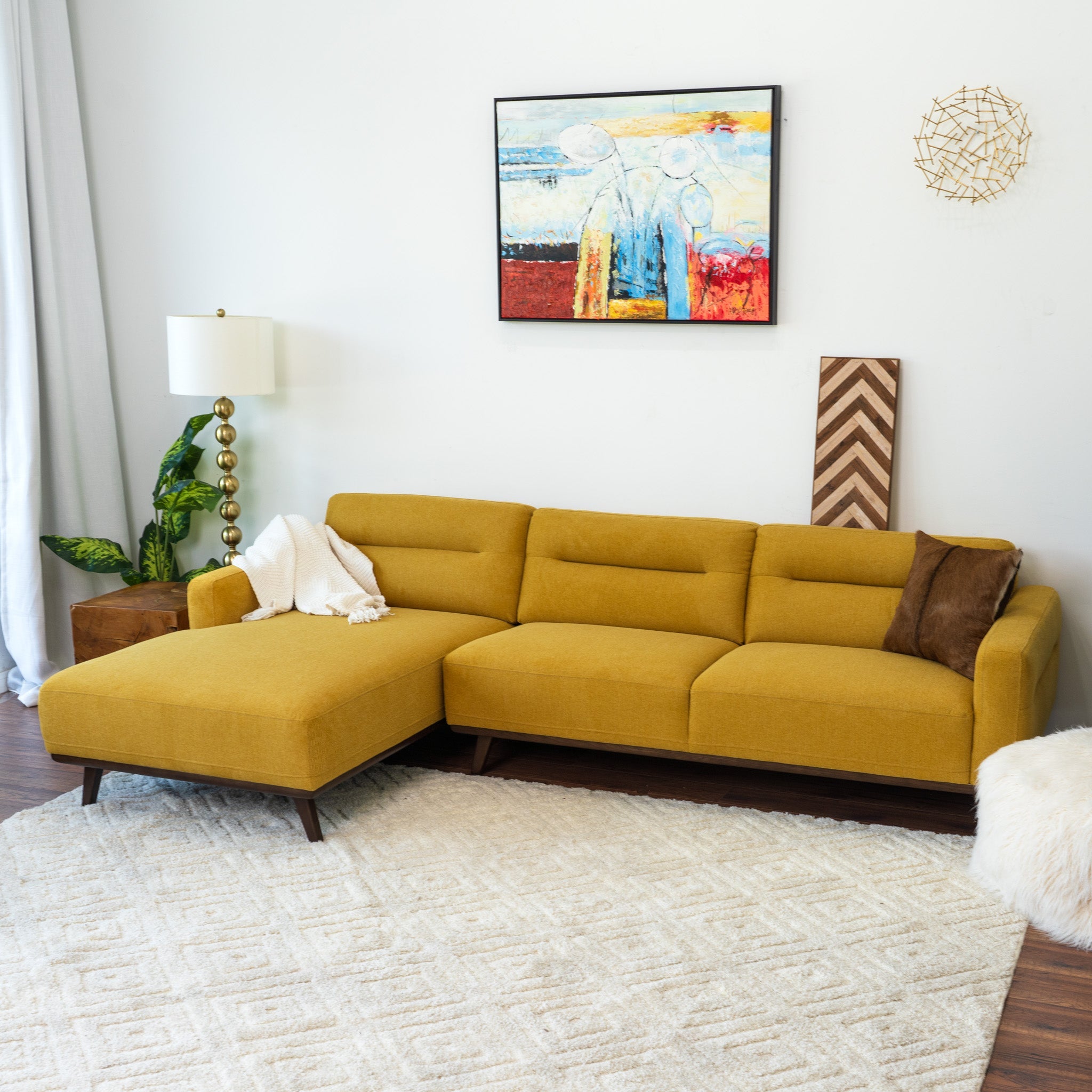 Baltic L Shaped Left Sectional Sofa Yellow Linen