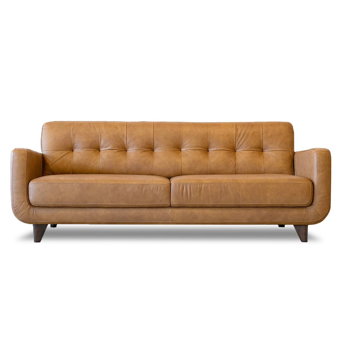 Cassie Mid Century Modern Genuine Leather Sofa Tan