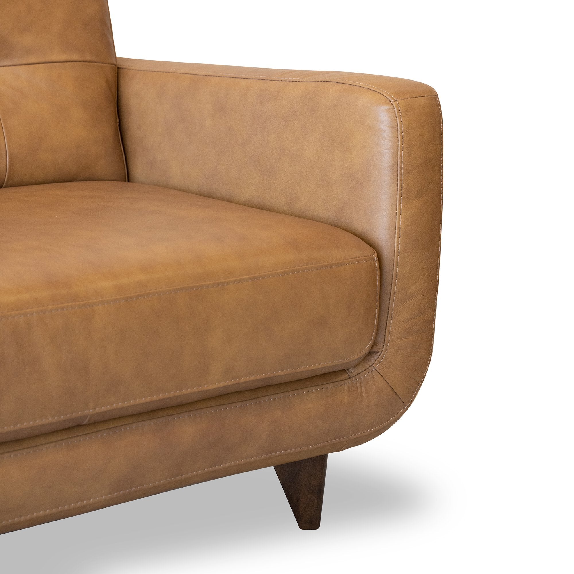 Cassie Mid Century Modern Genuine Leather Sofa Tan