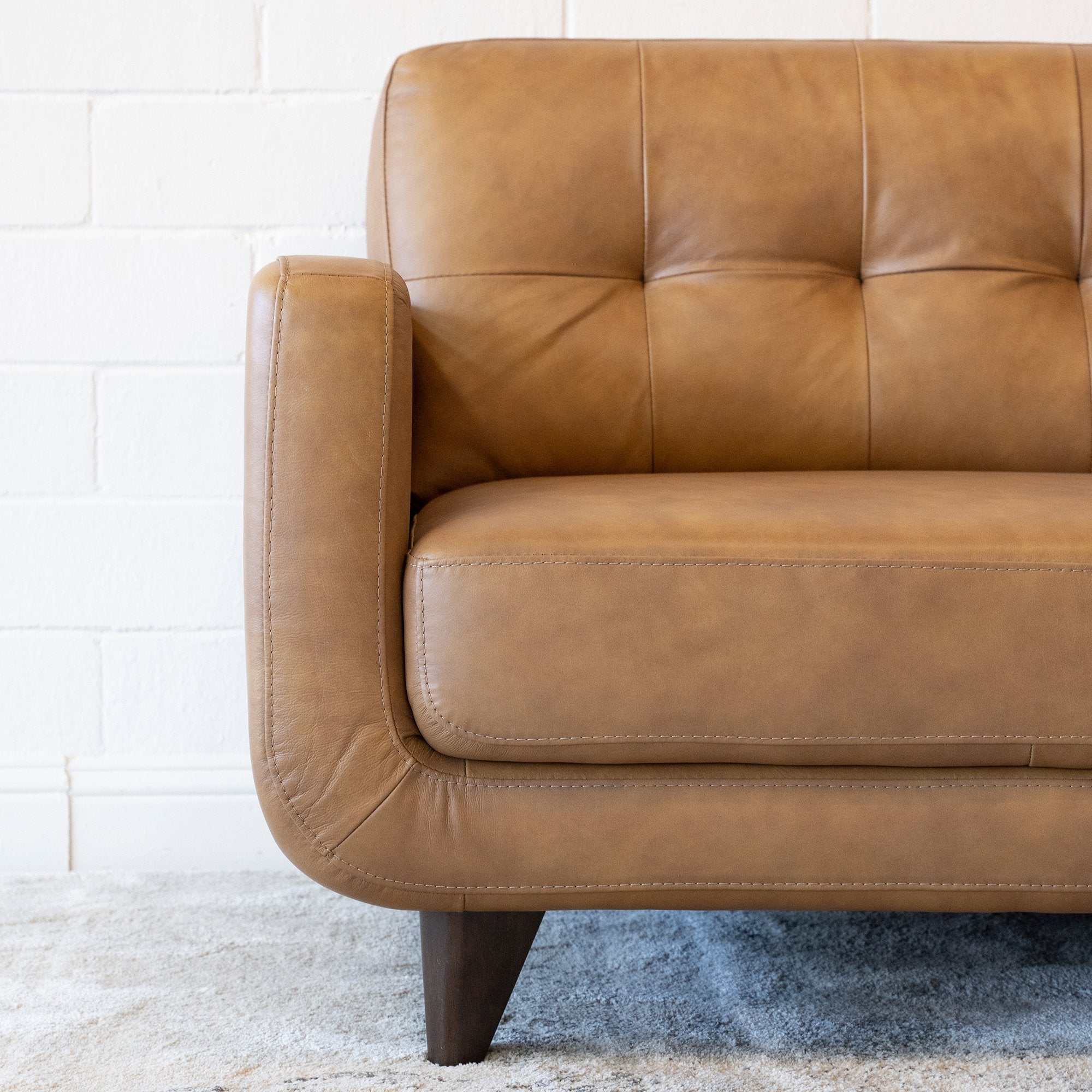 Cassie Mid Century Modern Genuine Leather Sofa Tan