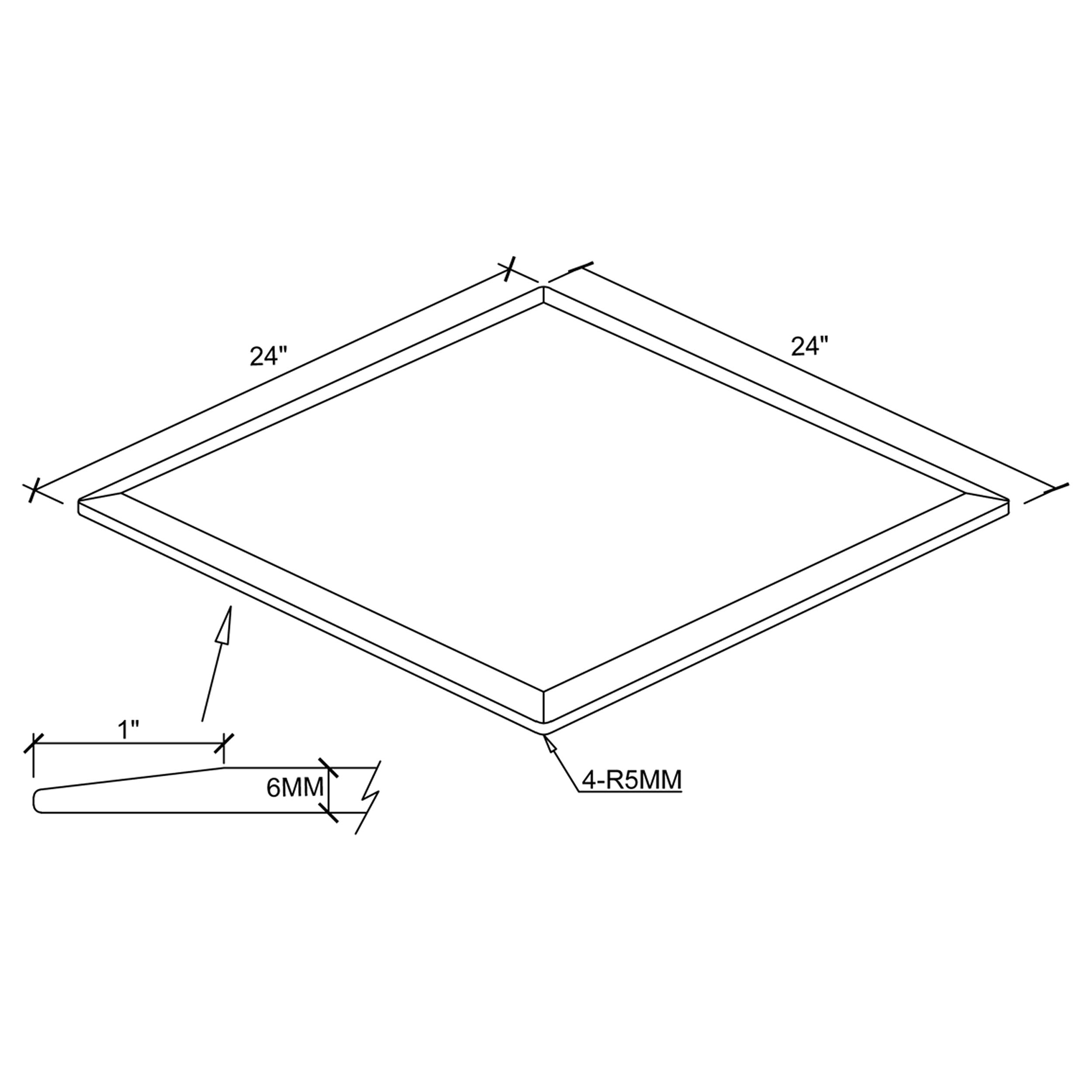 24" 6mm Square Glass Top Clear