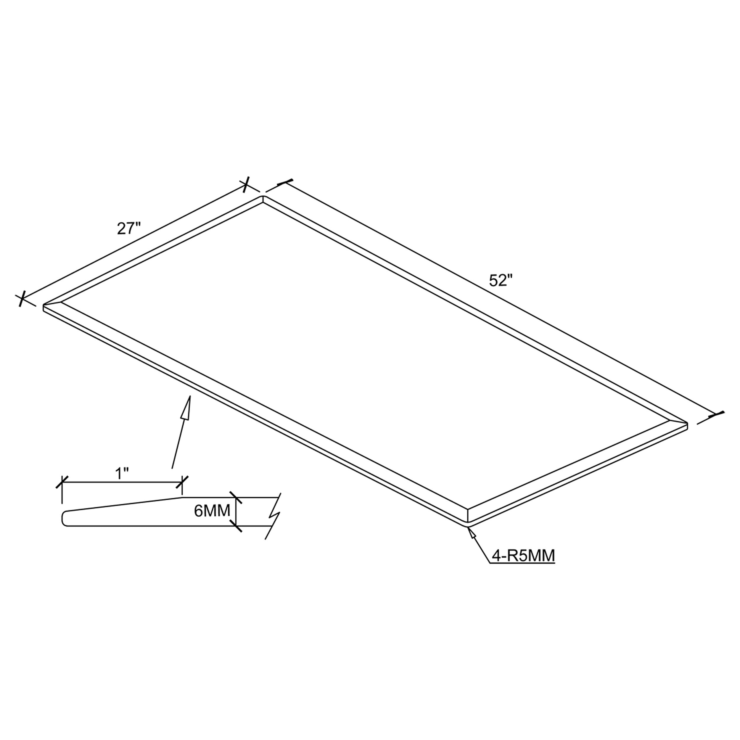 52x27" 6mm Rectangular Glass Top Clear