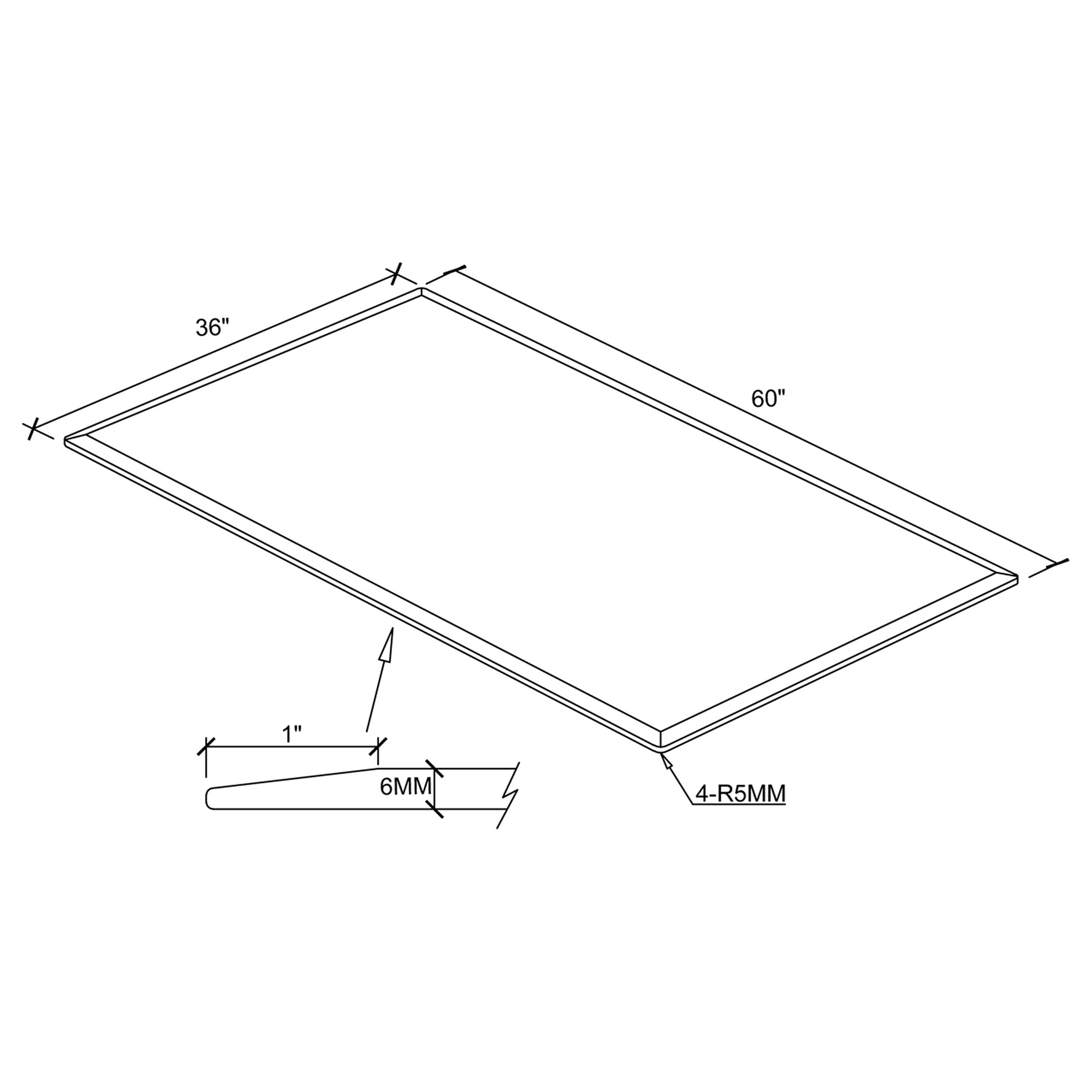 60x36" 6mm Rectangular Glass Top Clear