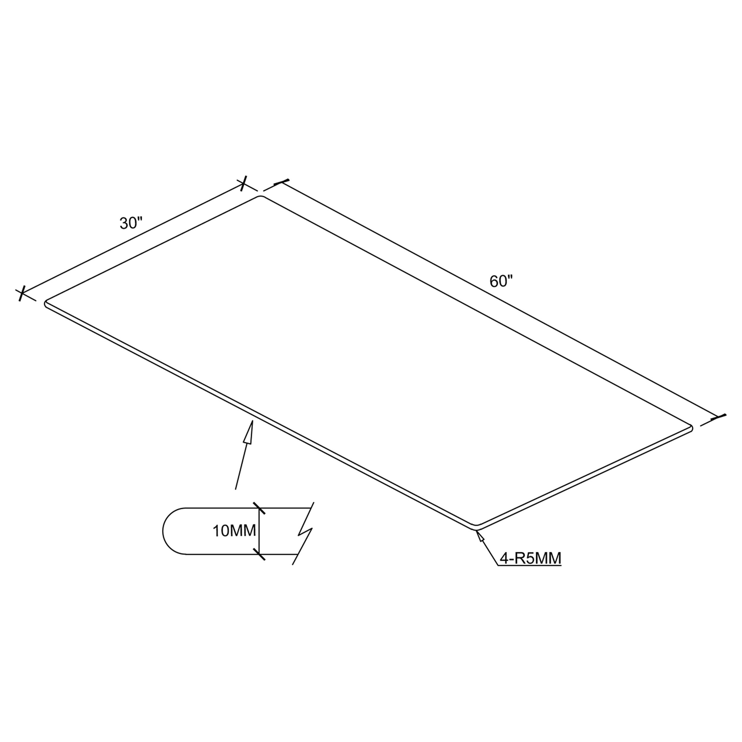 60x30" 10mm Rectangular Glass Top Clear