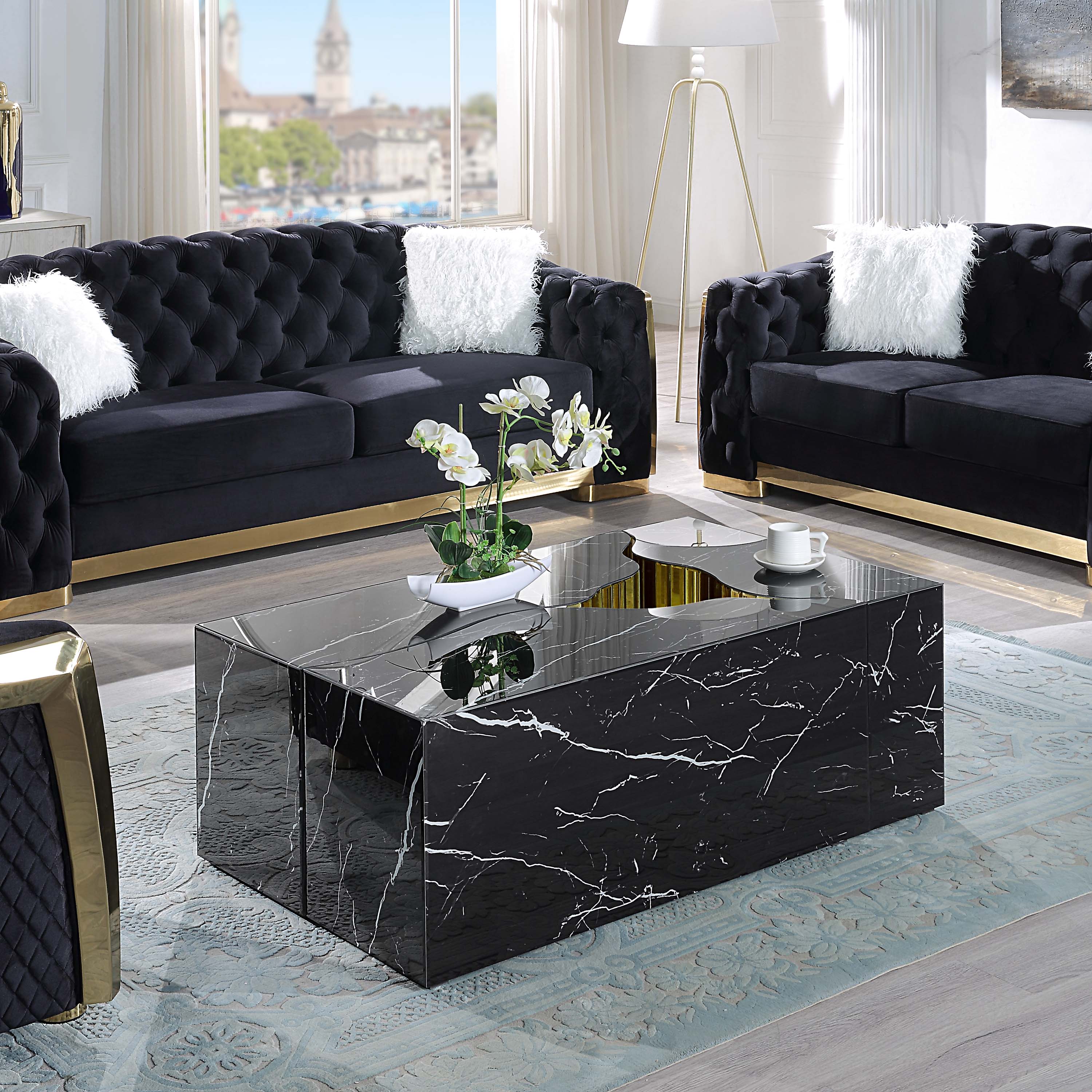 Rebrilliant Glass Top Coffee Table Black