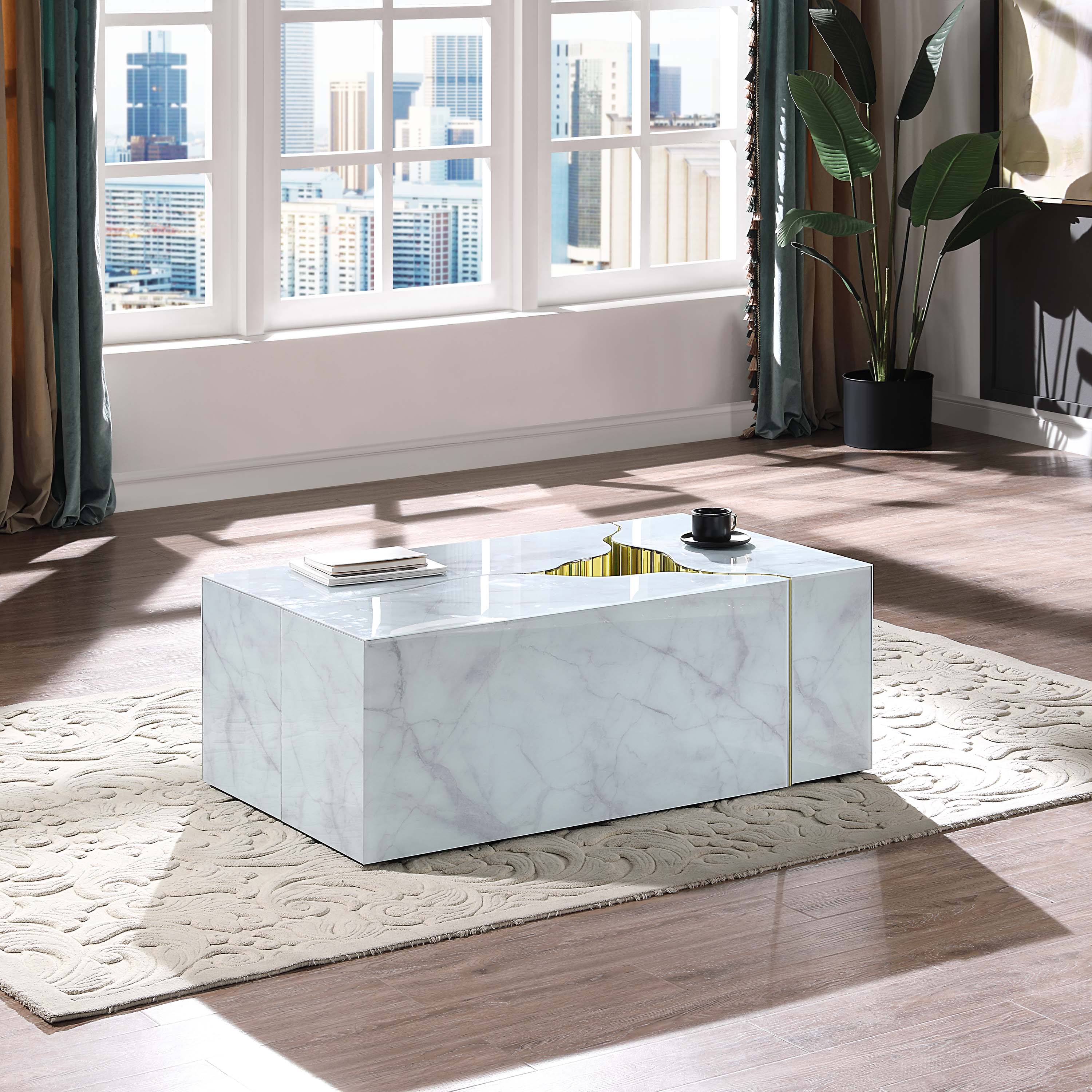 Rebrilliant Glass Top Coffee Table White