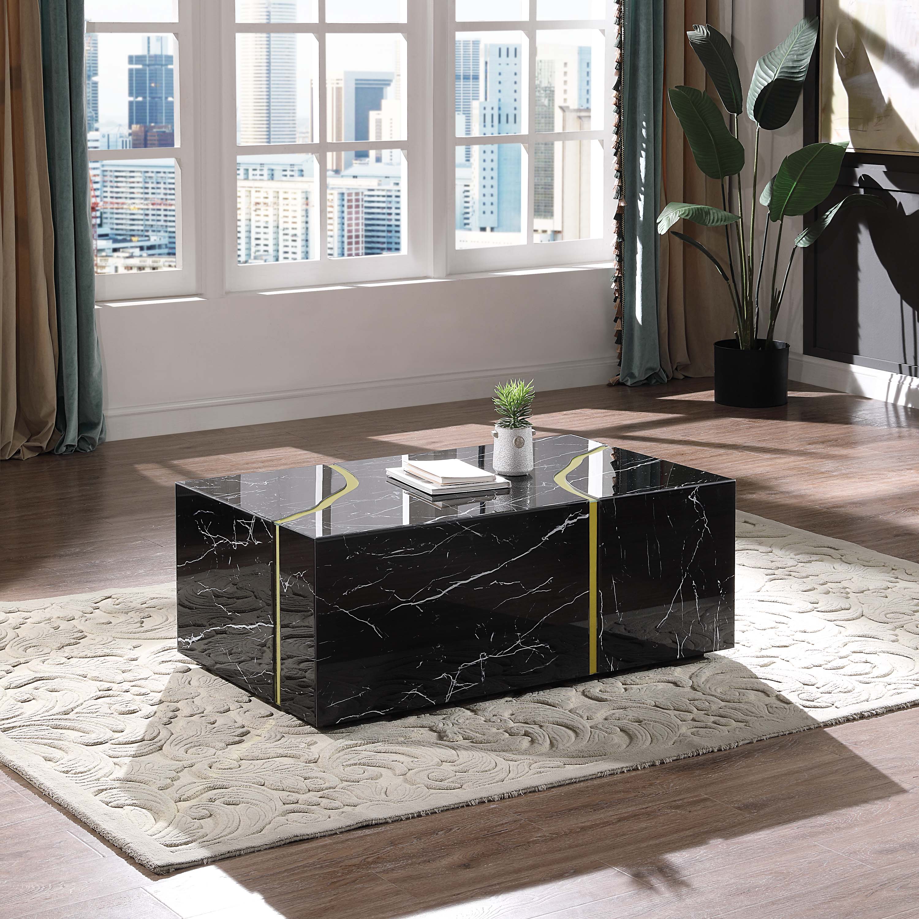 Orren Glass Top Coffee Table Black