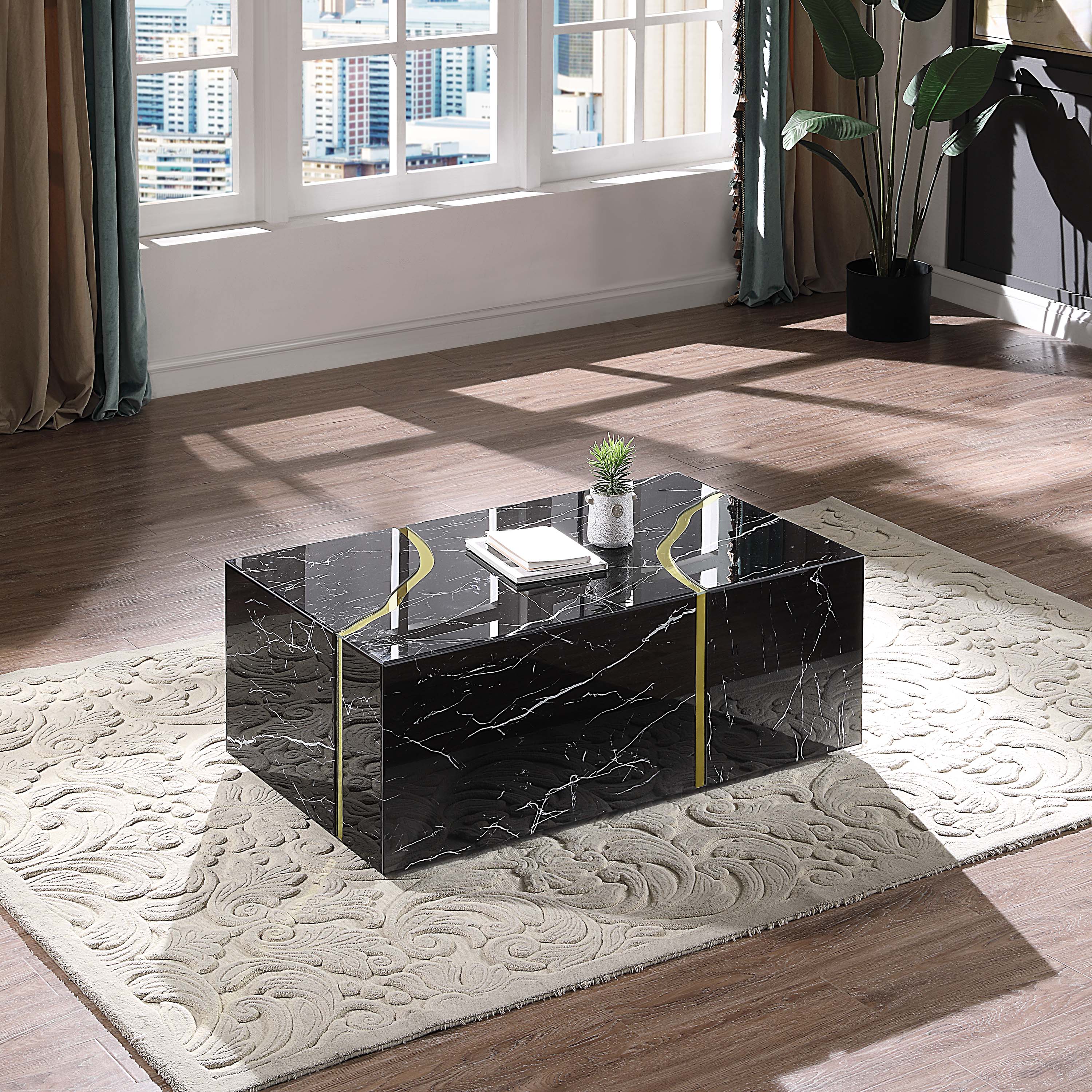 Rebrilliant Glass Top Coffee Table Black