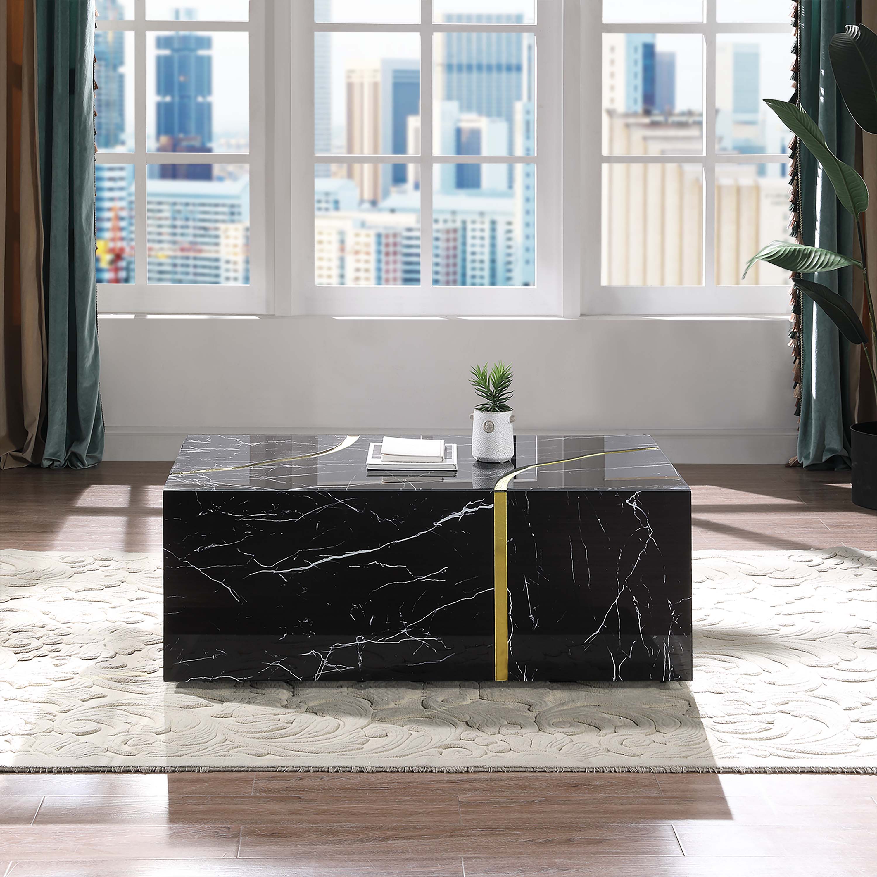 Rebrilliant Glass Top Coffee Table Black