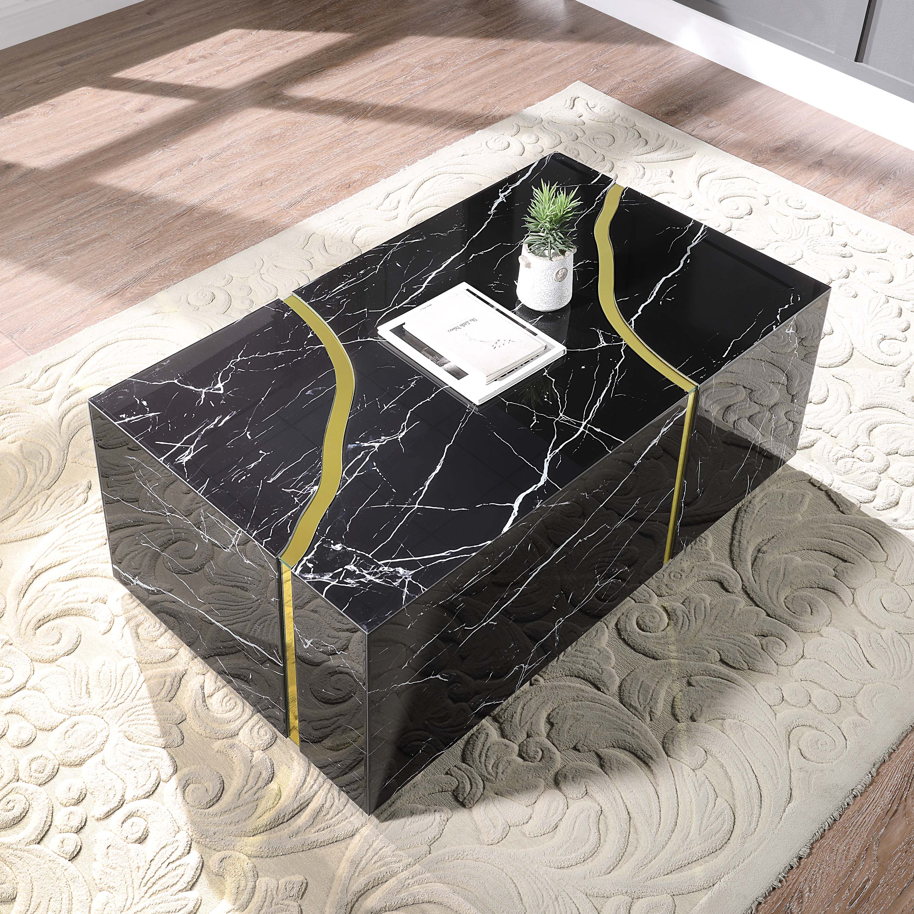 Rebrilliant Glass Top Coffee Table Black