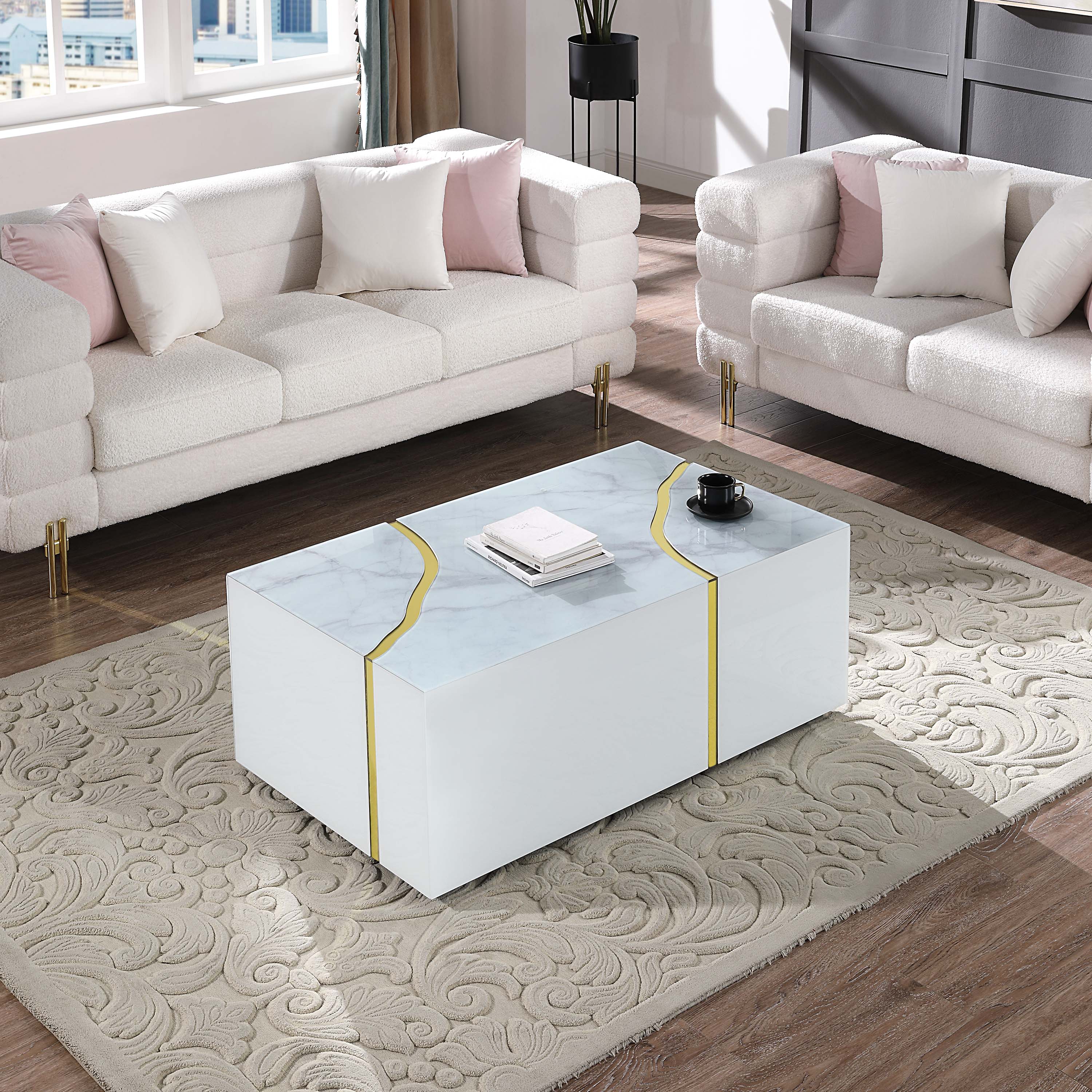 Rebrilliant Glass Top Coffee Table White