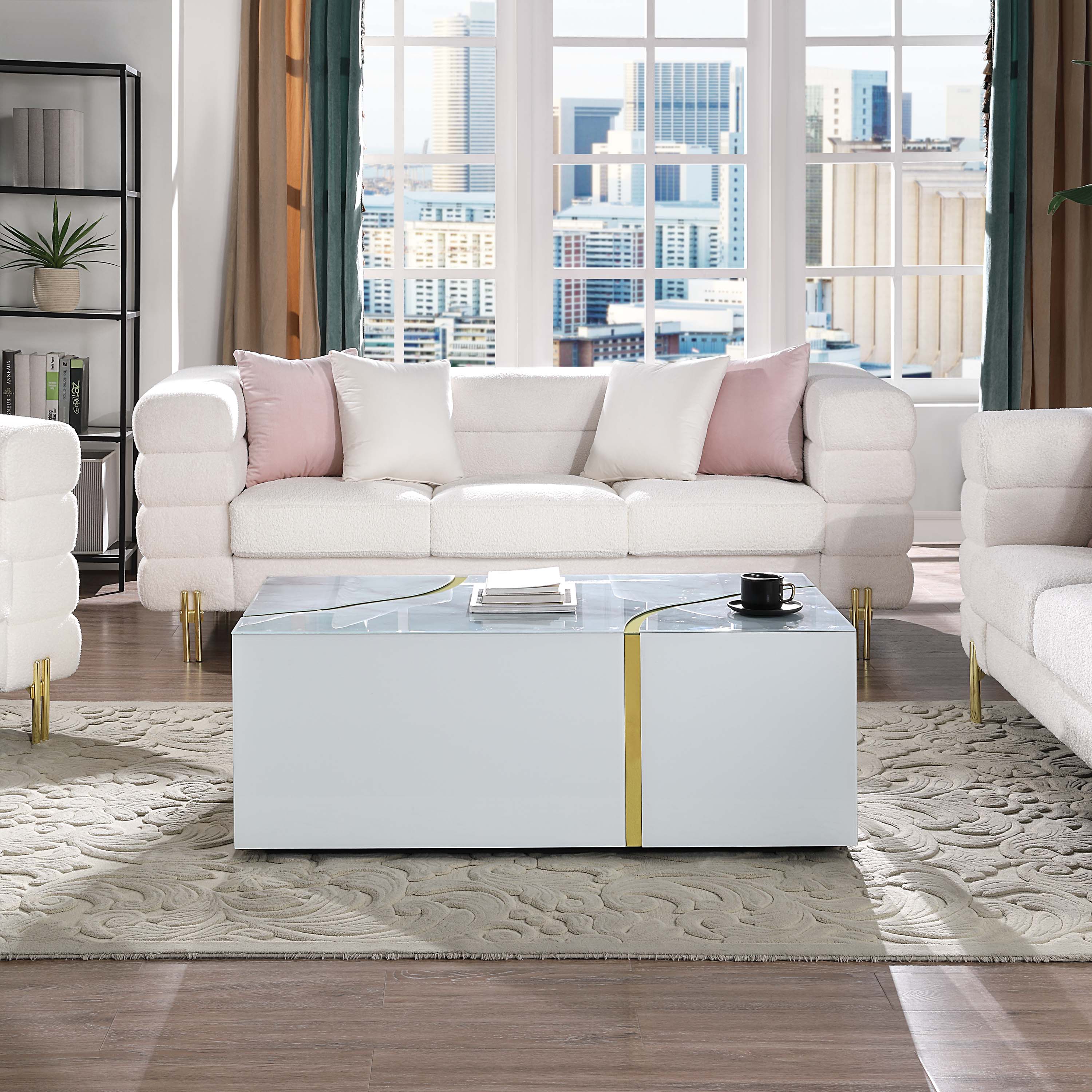 Rebrilliant Glass Top Coffee Table White