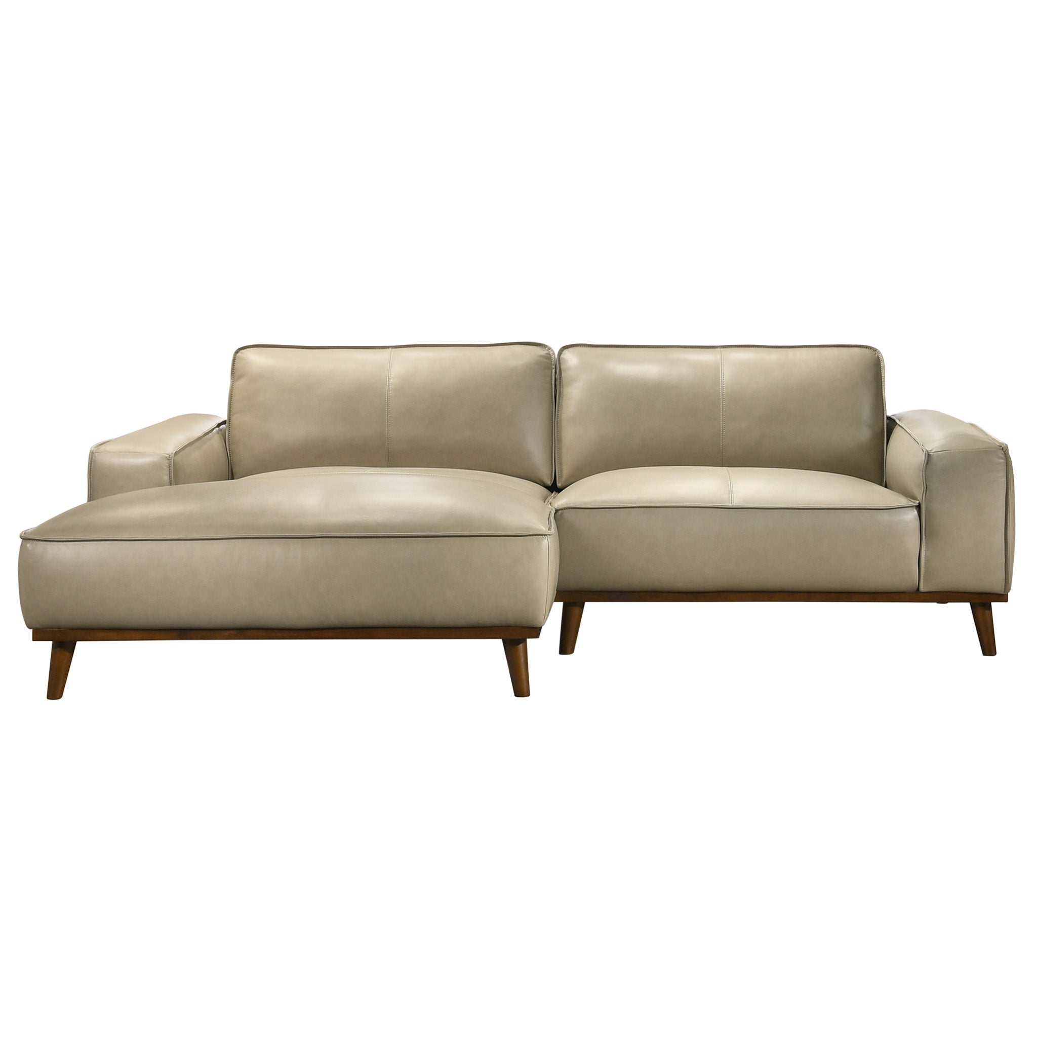 Clifton Beige Leather Sectional Sofa Left Facing Chaise