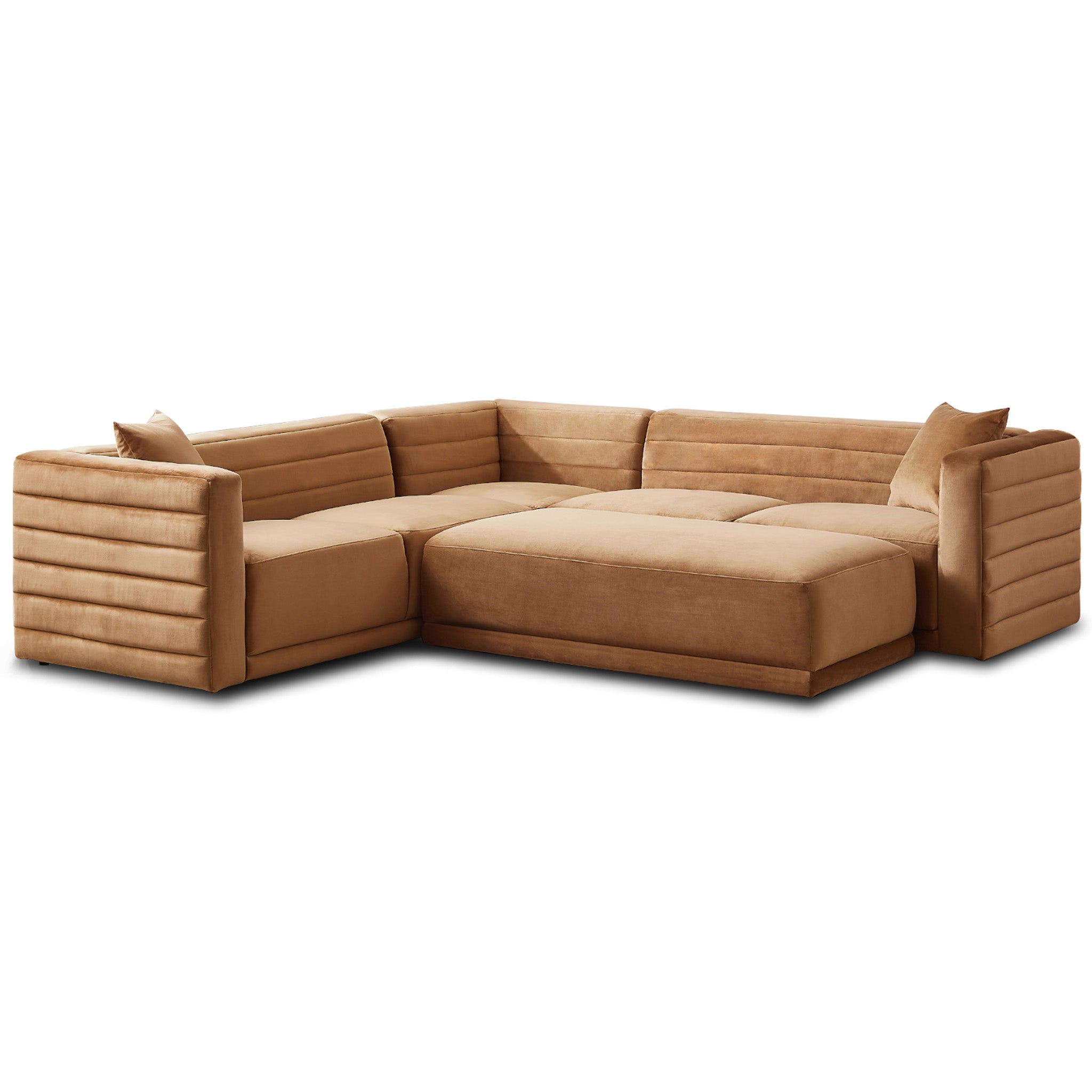 Soho Cognac Velvet Corner Sofa with Ottoman