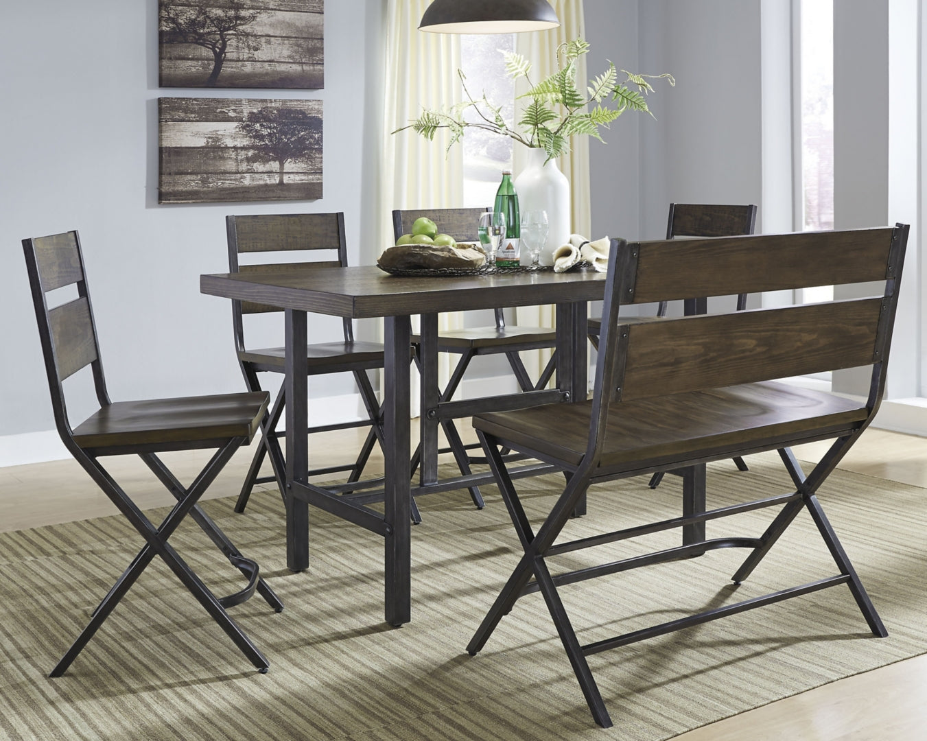 Kavara Counter Height Dining Table and 4 Barstools and Bench