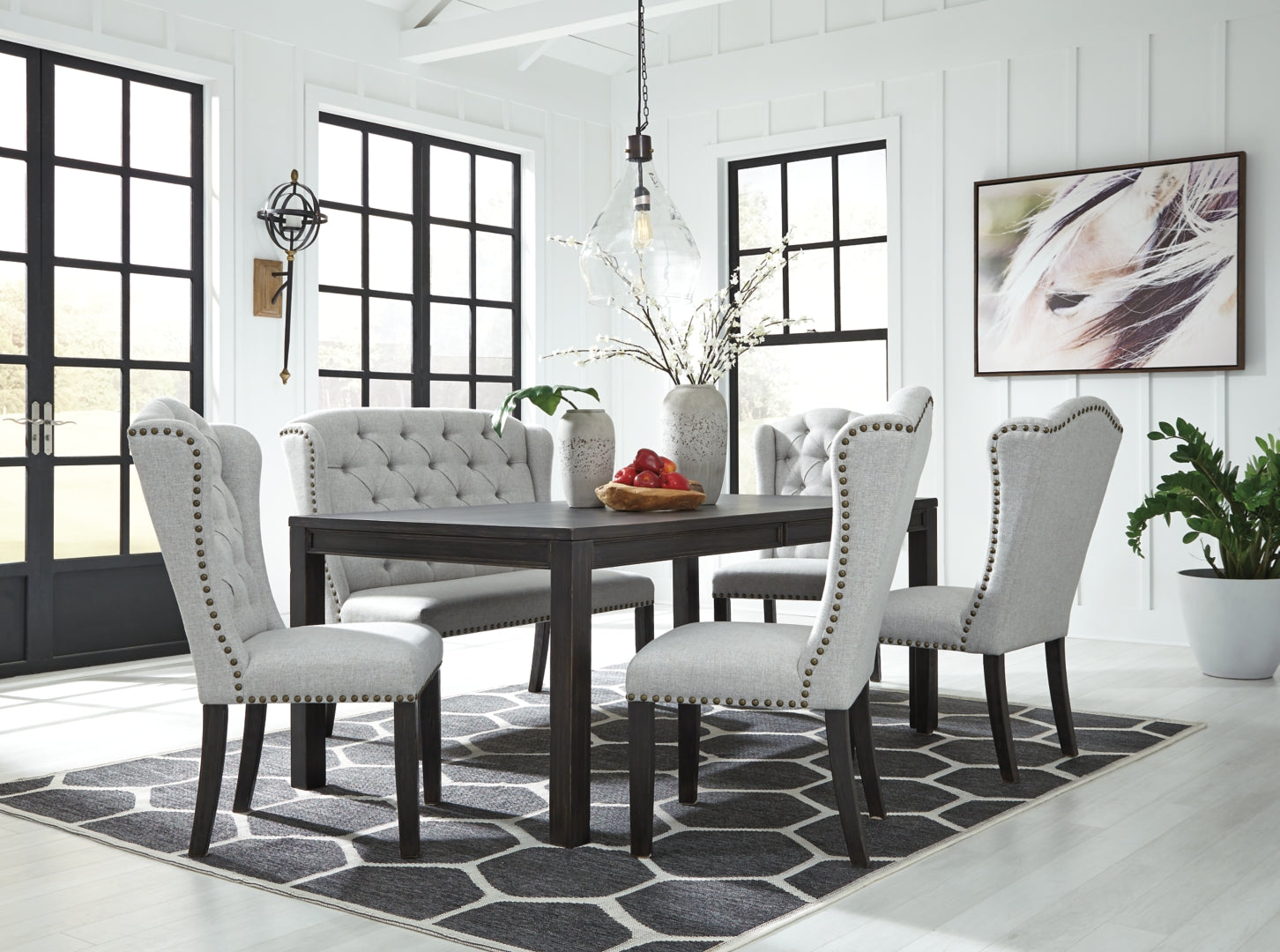 Jeanette Dining Table and 4 Chairs and Bench