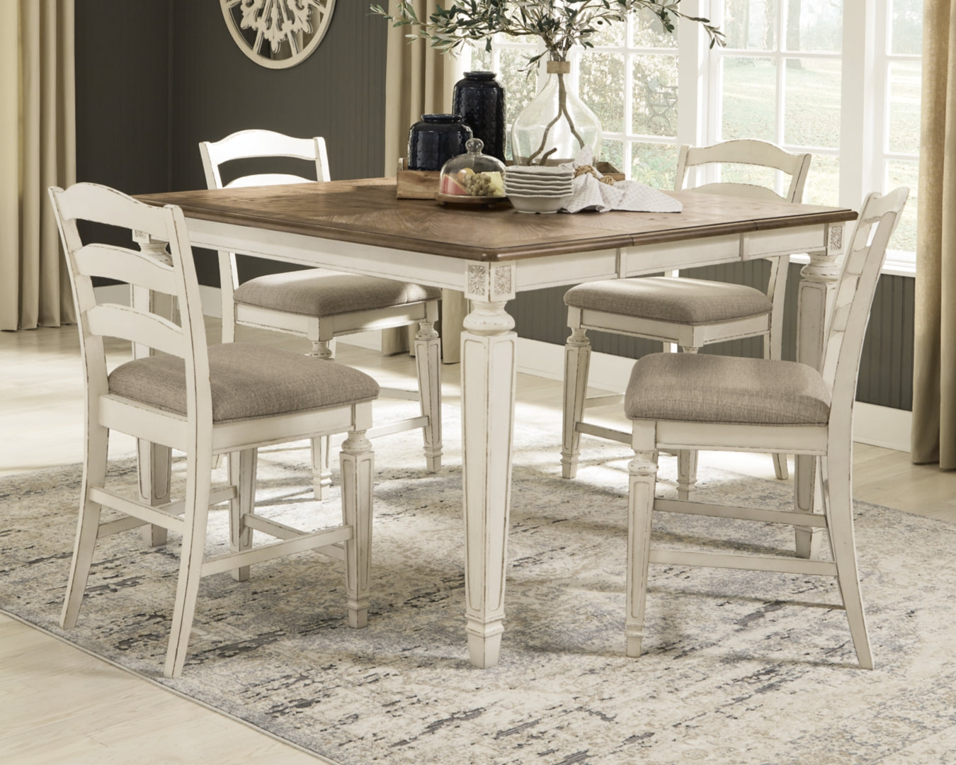 Realyn Counter Height Dining Table and 4 Barstools