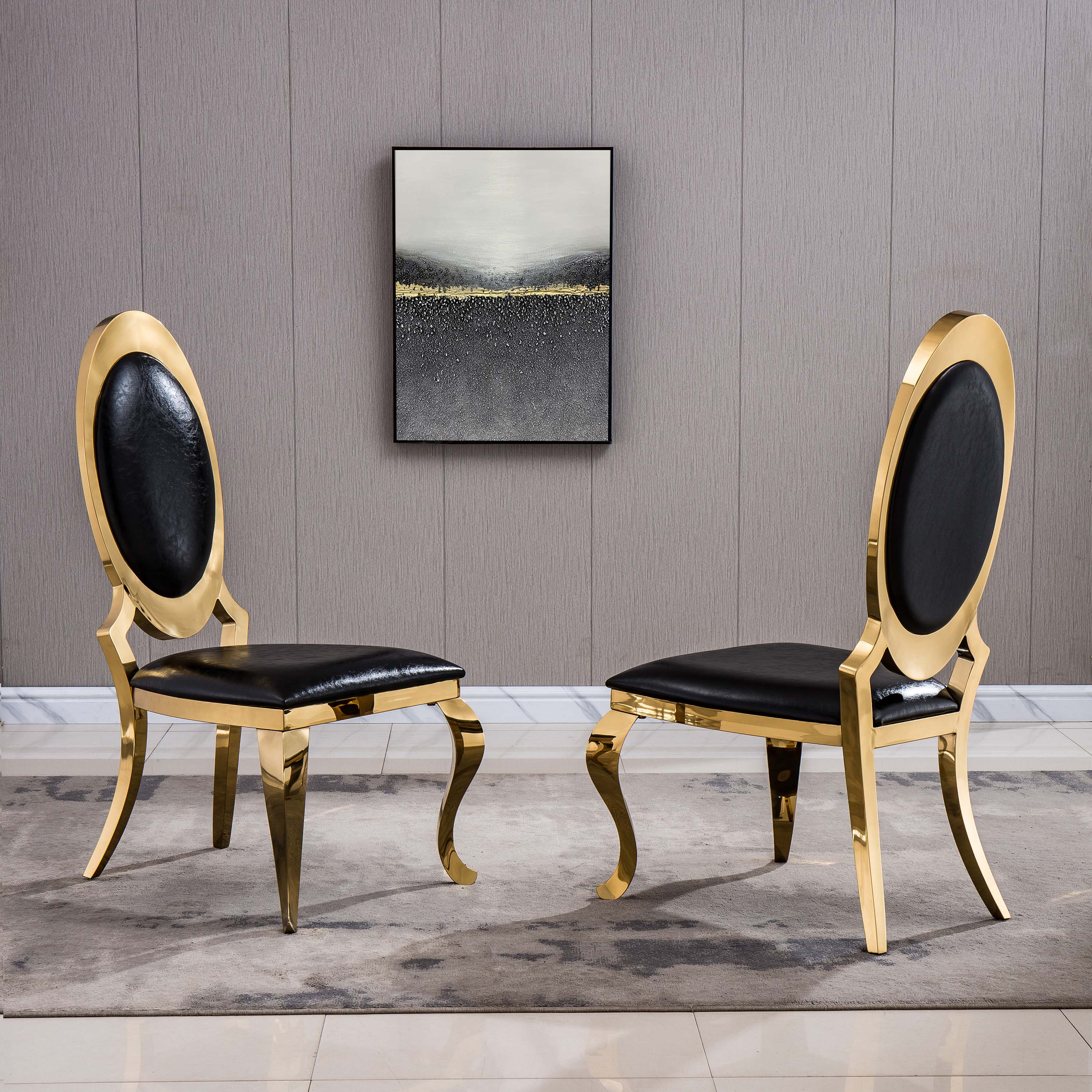 Mercuri Dining Chair Black Gold Fold Set of 2