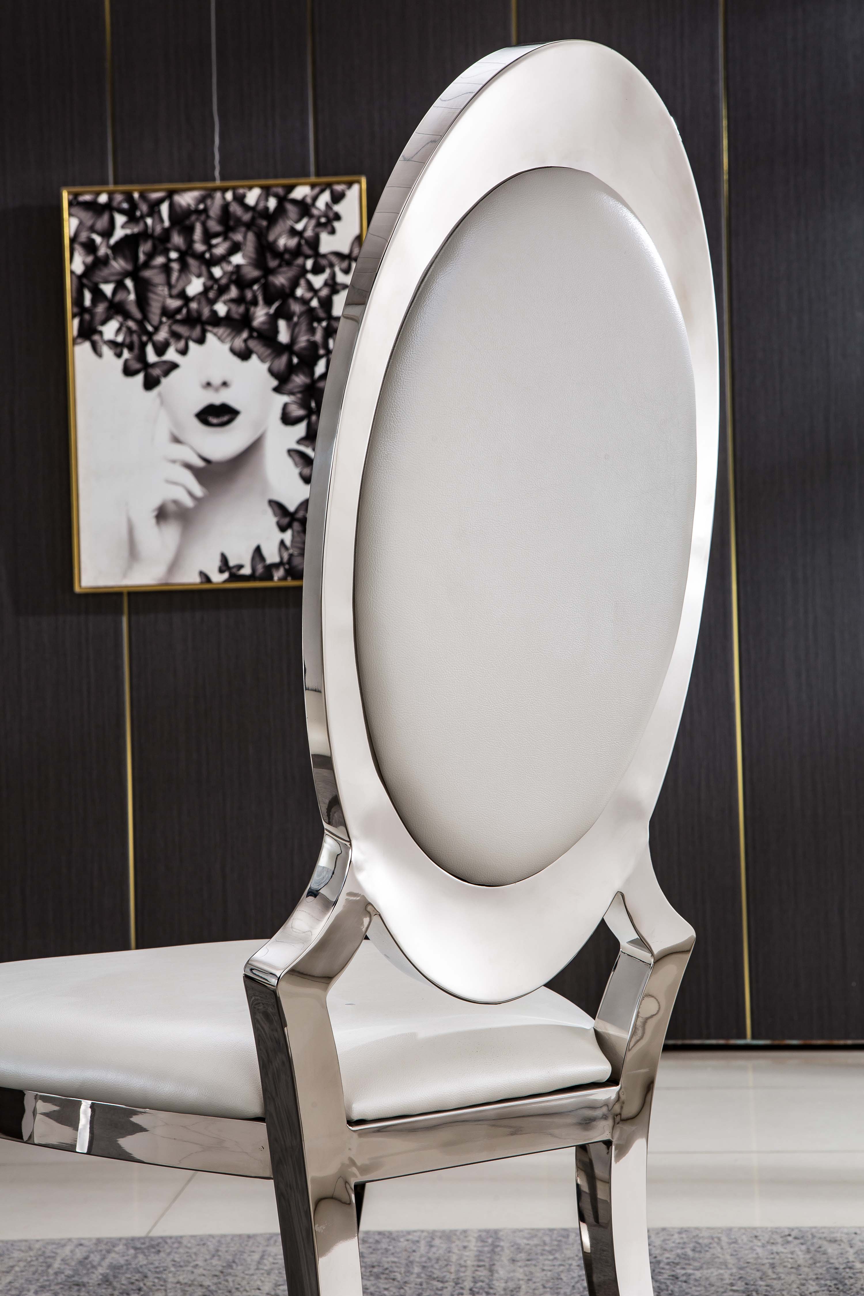 Mercuri Dining Chair White Silver Fold Set of 2