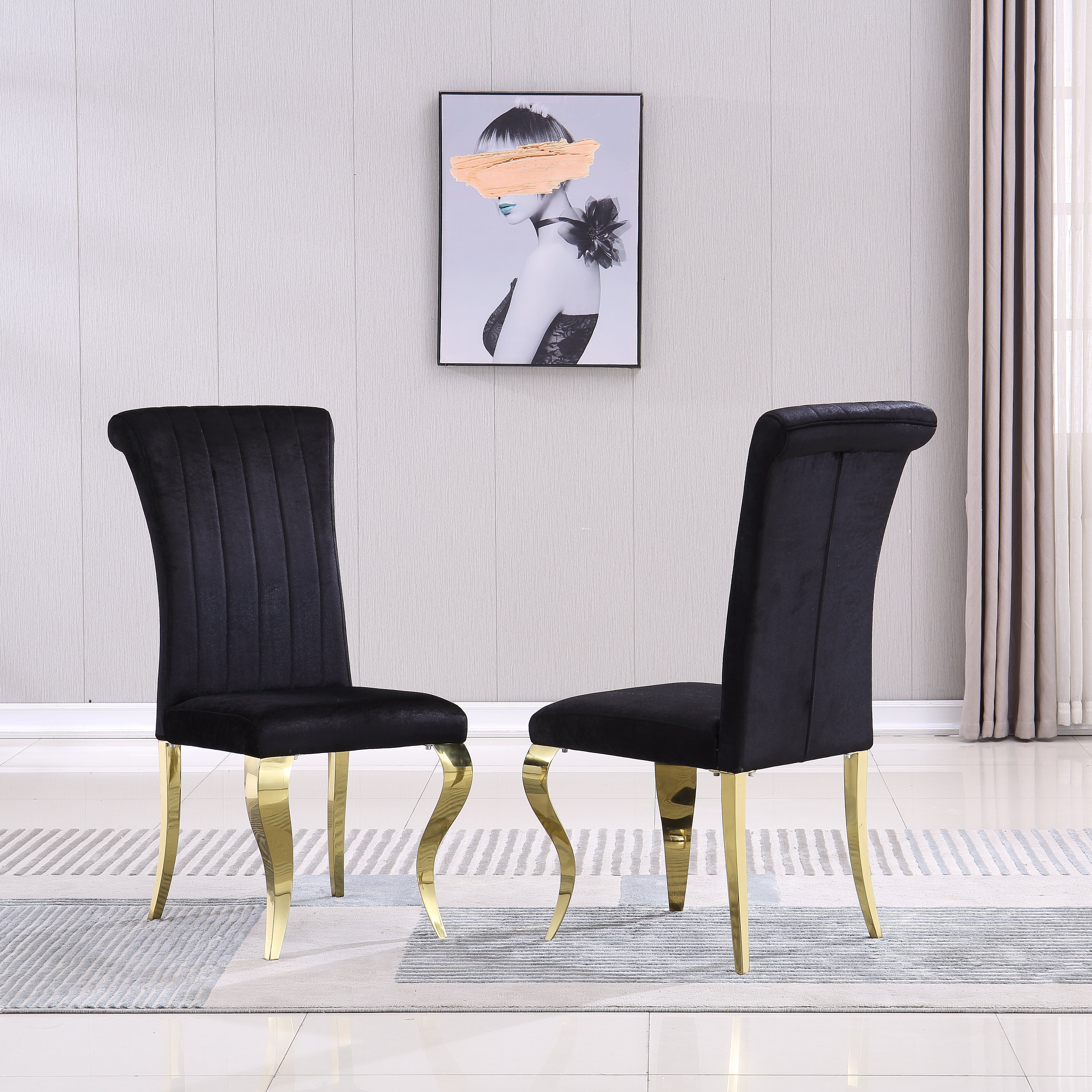 Faaria Dining Chair Black Gold Set of 2