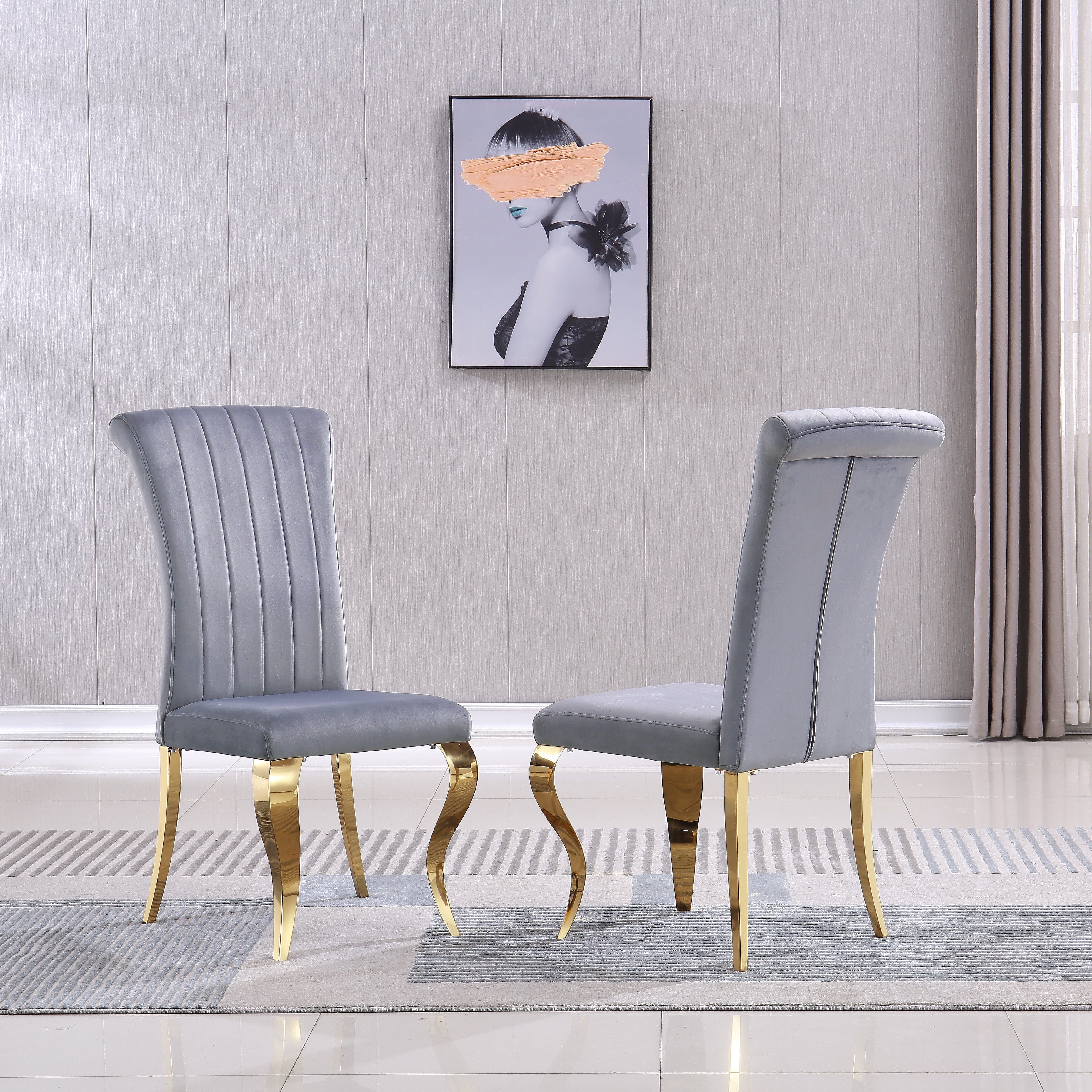 Faaria Dining Chair Grey Gold Set of 2